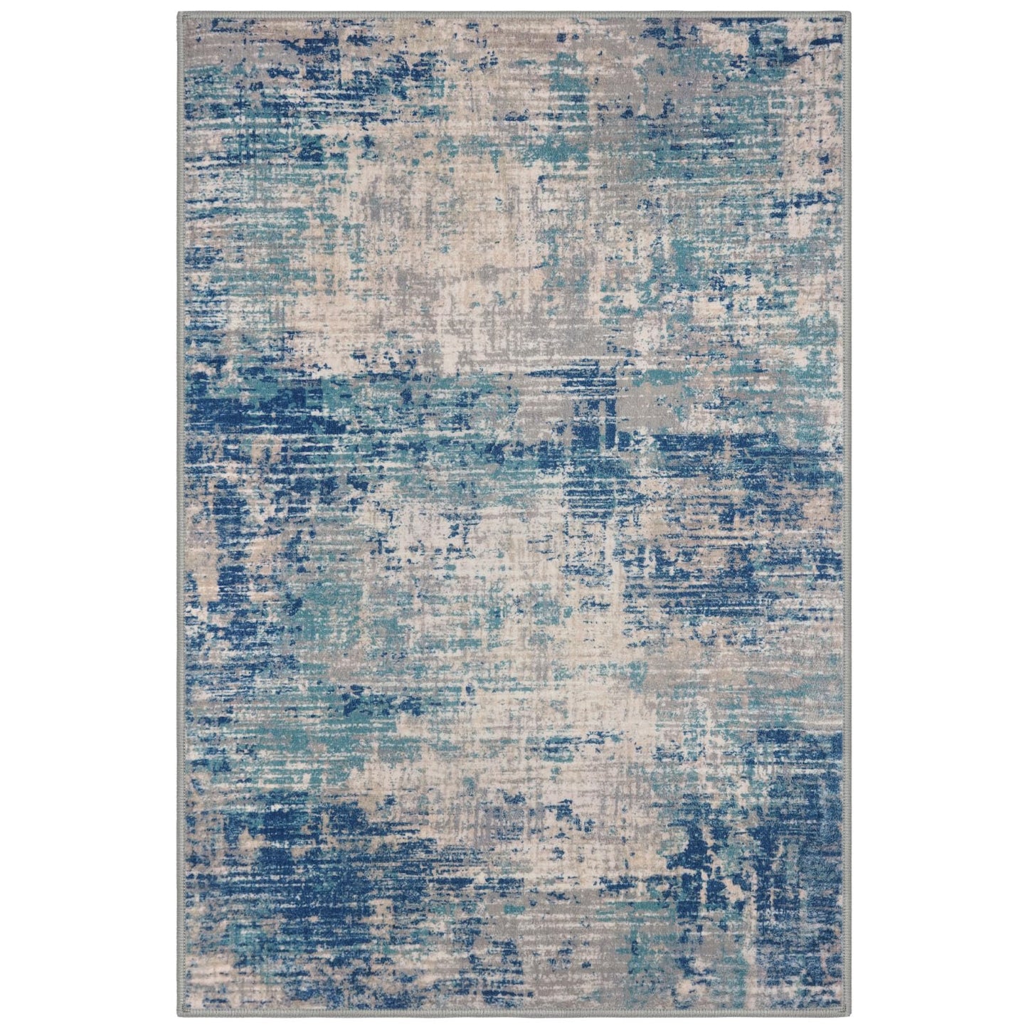 KILOCOCO Abstract Area Rug 3x5 Entryway Rug Washable Kitchen Rugs Non Slip Soft Printed Entrance Rugs Indoor Mat for Front Door Foyer Farmhouse Living Room Floor Carpet, Blue/Grey/Beige