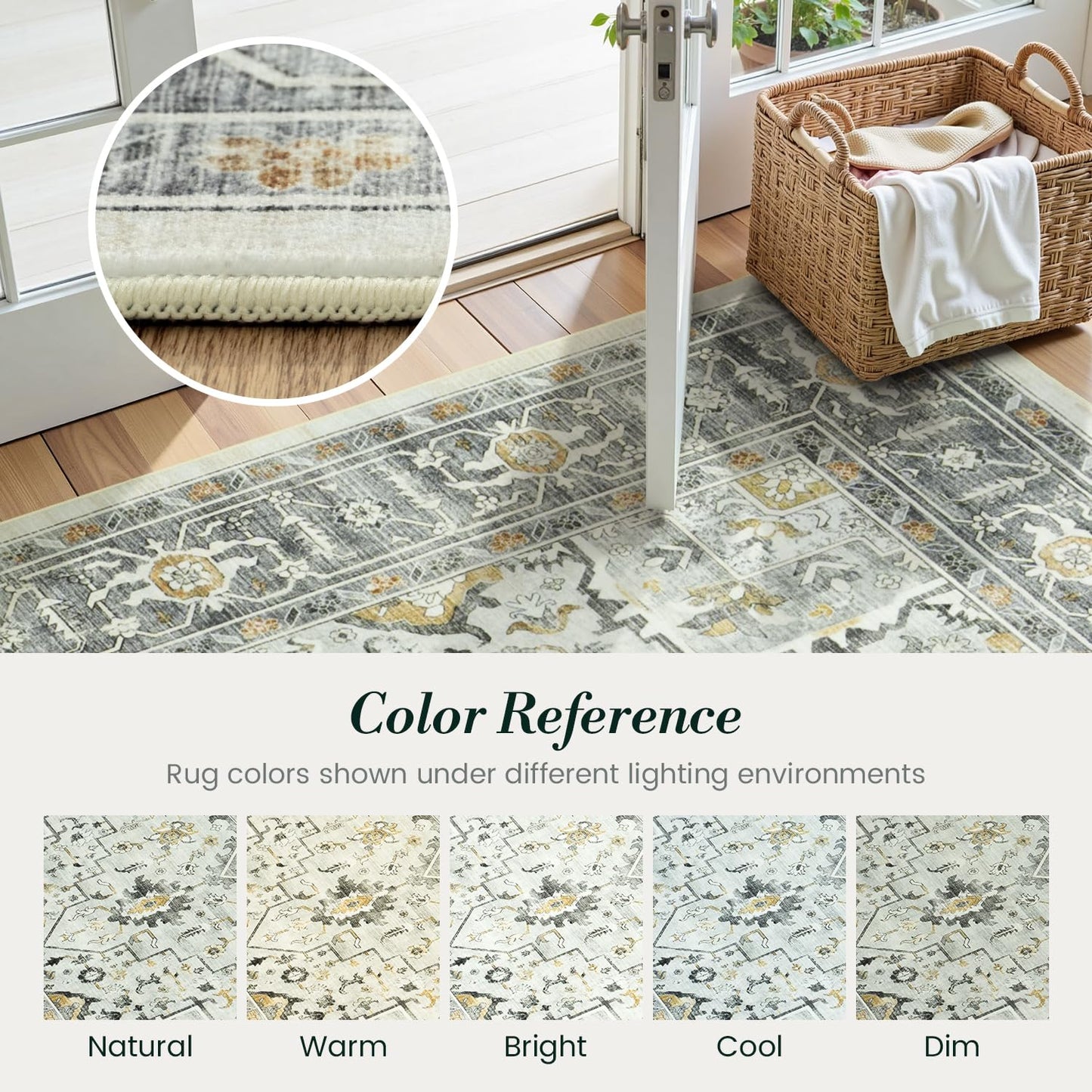 Vibrug Boho Taupe 5x7 Living Room Rug - Modern Vintage Eclectic Floral Pastel Neutral Grey Carpet, Washable Low Pile Non-Slip Extra Large Area Rugs for Dining Under Table, Bedroom, Nursery, Lounge