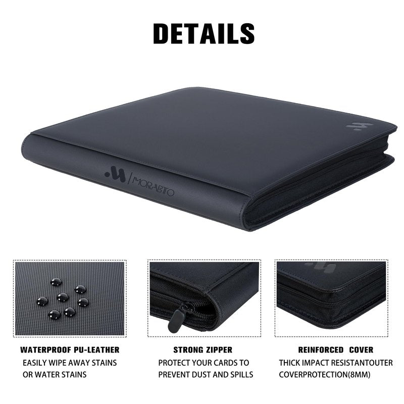 MORABTO Premium 16 Pocket Trading Card Binder,1024 Card Capacity Card Binder Ringless Design with Zipper Side Loading Trading Card Album Folder for MTG, Sports Cards & TCG - Black
