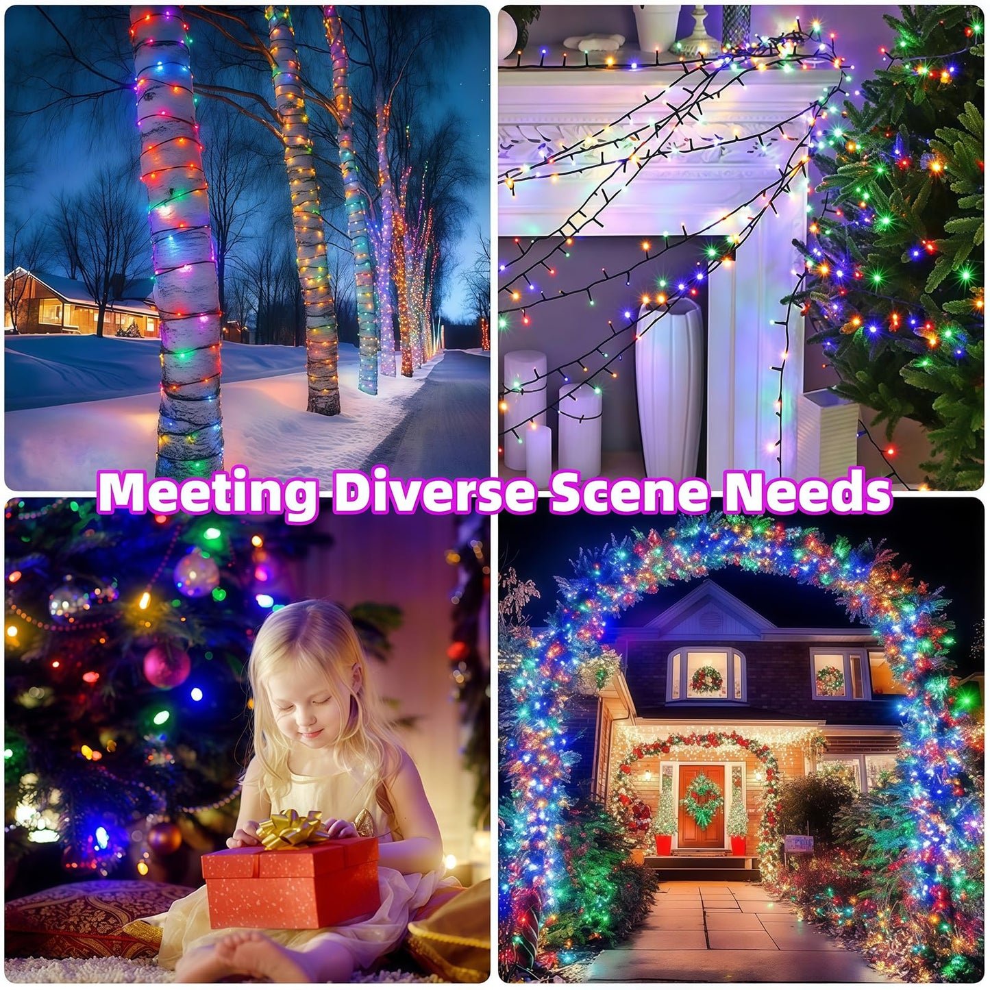 AHAWILL String Lights for Christmas Decor,LED RGB Classroom Lights, Waterproof Fairy Lights Indoor for Christmas Decor,Dimmable,8 Modes,Valentine's Day Home Decorations (83ft)