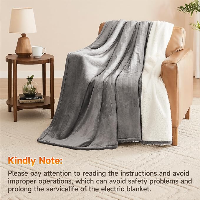 Heated Blanket Electric Blanket Queen Size 84"x90" Fast Heating Electric Blanket with Dual Control 10 Heat Levels & 10 Hours Auto-Off Overheat Protection Cozy Soft Flannel Heated Throw Blanket