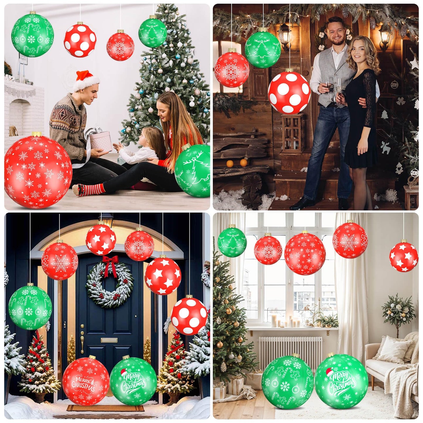 Flasoo 12 Pack Giant Inflatable Christmas Ornaments for Outdoor Decoration, Big Christmas Balls for Front Door Yard Tree Hanging (9 Inch, 12 Inch, 16 Inch)