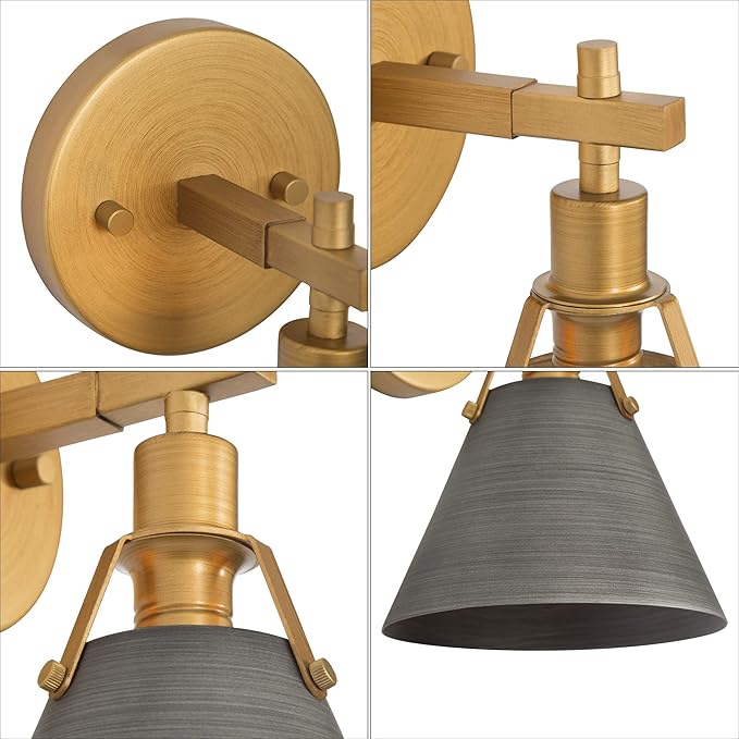 KSANA Gold Wall Sconces Lighting Fixture, Modern Vintage Wall Mounted Lamp 1-Light for Bedroom, Bathroom, Living Room, Antique Brass and Black Silver Finish