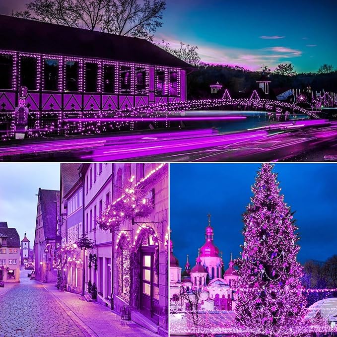 100 Counts Purple LED Halloween Lights – 50ft 5mm Purple Christmas Lights Outdoor Commercial Grade Waterproof, Indoor Halloween Party Decorations, Green Wire Purple String Lights, UL, IP:65