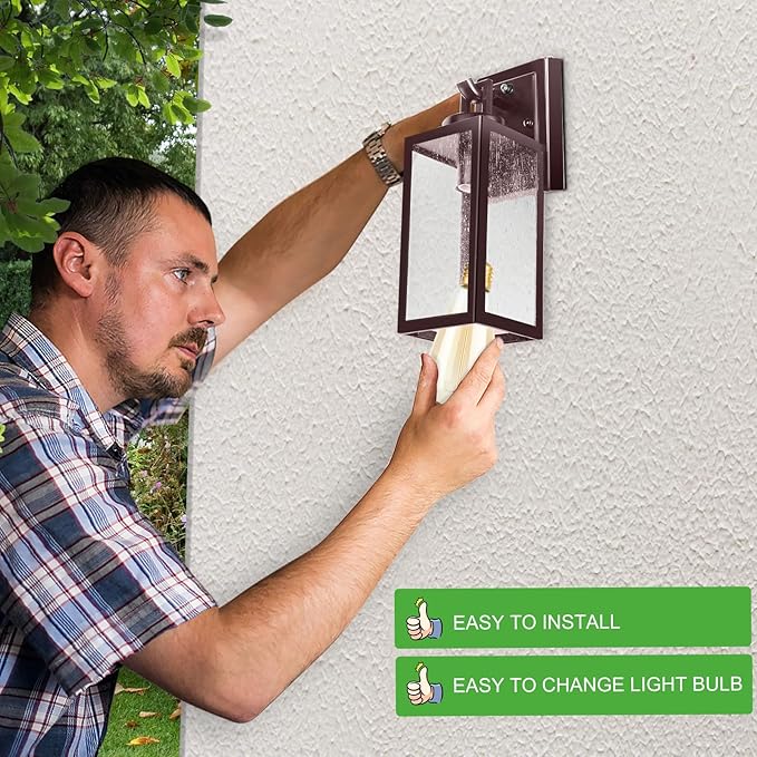 2-Pack 14'' Dusk to Dawn Outdoor Wall Light Fixtures, Oil Rubbed Bronze Exterior Lighting Fixtures Wall Mounted with Seeded Glass, Waterproof Porch Lights Outside Lanterns for House Front Garage