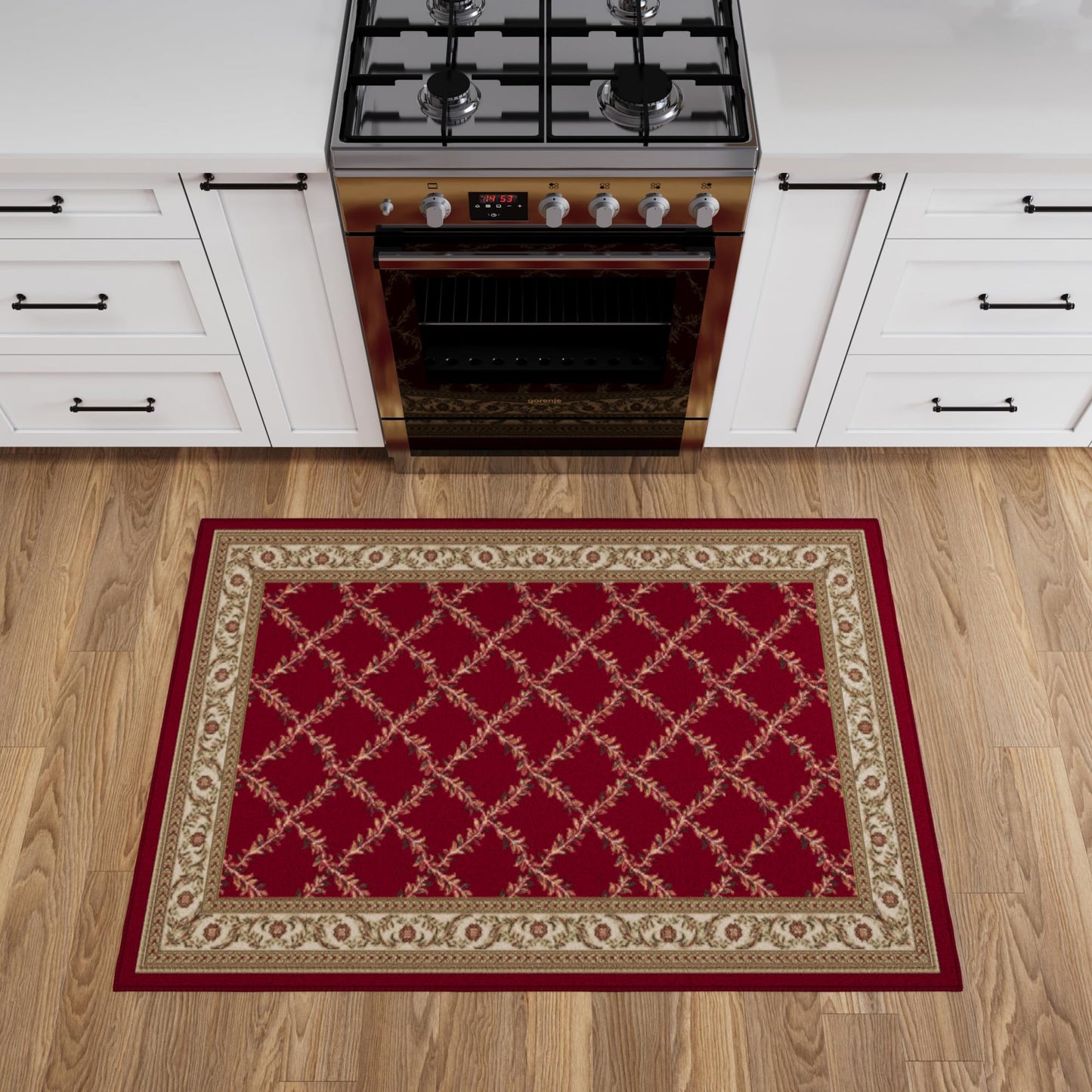 Ottomanson Accent Rug – Non Slip Low Pile Small Rug for Entryway, Bedroom, Bedside & Coffee Table Areas, 2'7" x 4', Trellis Red