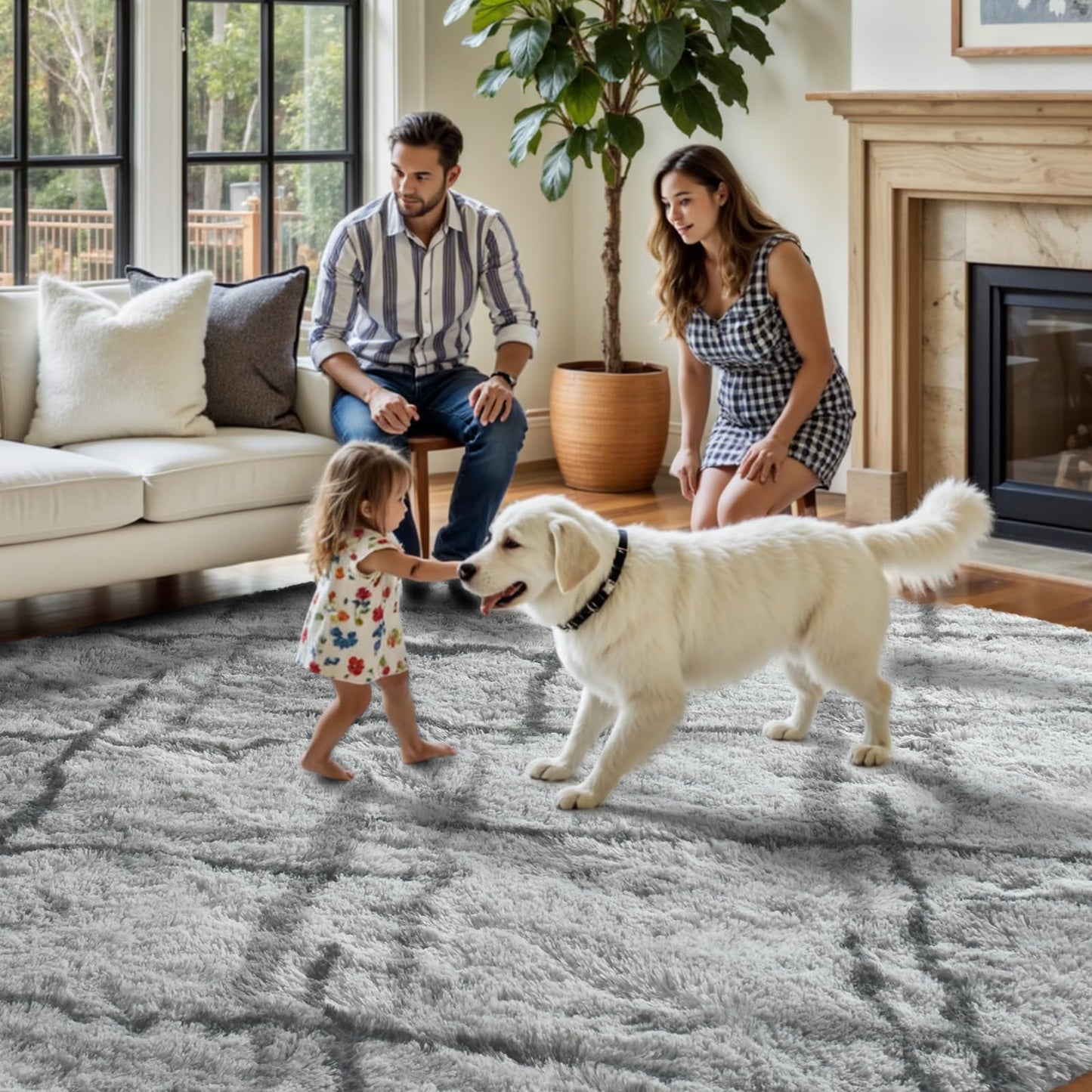 FinRèc Area Rugs for Bedroom Living Room, 4x6 Feet Fluffy Shaggy Rug, Non-Slip Soft Shag Rug for Nursery Kids Room Dorm Room Home Decor, Indoor Plush Floor Carpet Star Grey