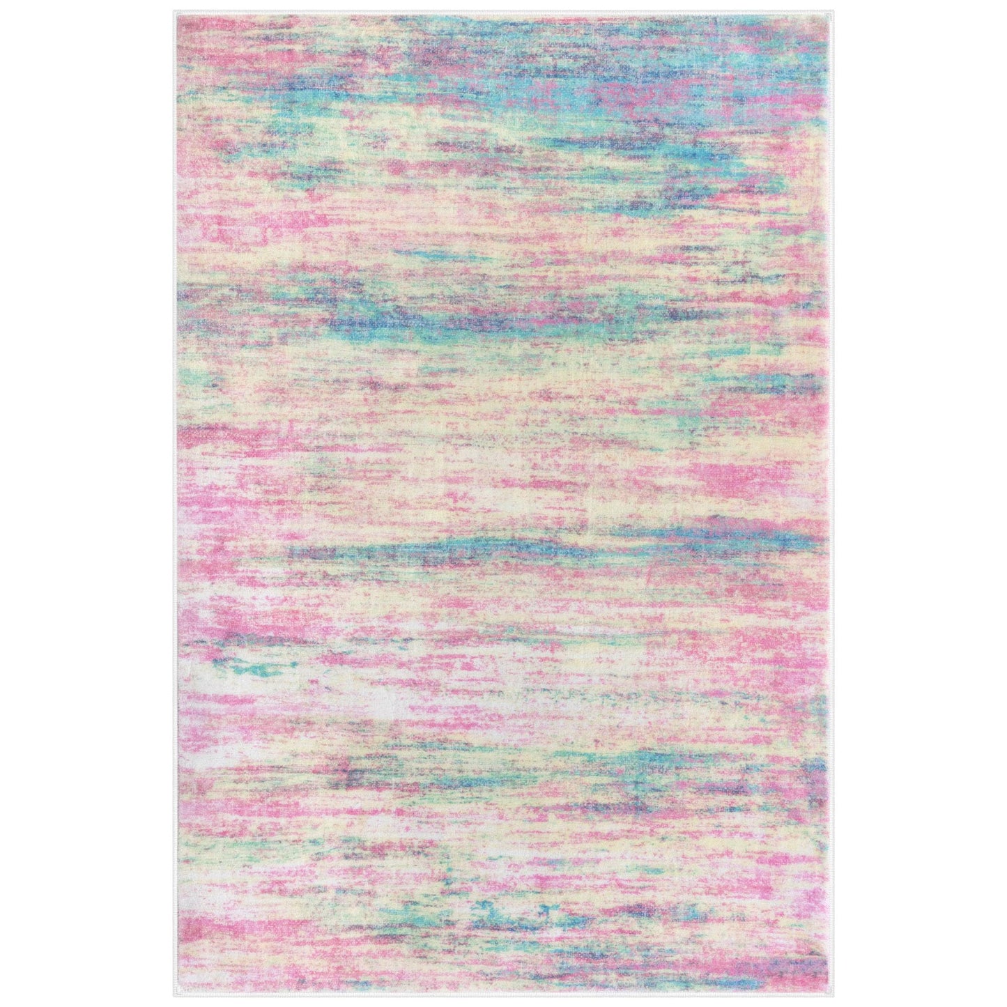 KOZYFLY Modern Abstract Pink 3x5 Area Rug Washable Girls Kids Bedroom Rug Throw Entry Mat Non-Slip Carpet Dining Room Rug with Soft Low Pile for Living Room Kitchen Bath Office