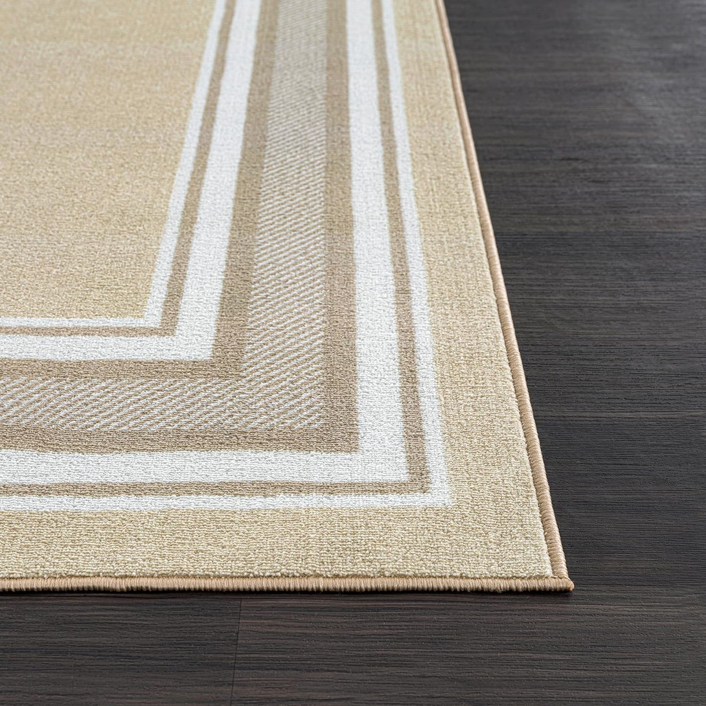 Beverly Rug Non Slip Area Rugs 5x7 Modern Bordered Non Skid Rubber Backing Soft Area Rug for Living Dining Room Easy to Clean Non Shedding Kitchen Bedroom Indoor Carpet 5 x 7 Beige