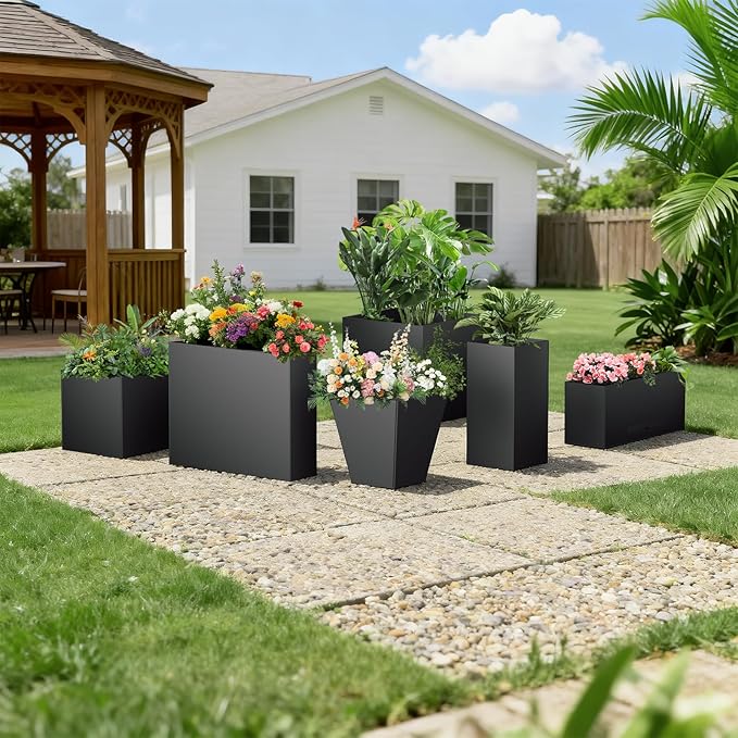 Metal Planter Box, 20" x 20"x 22", Heavy-Duty Galvanized Steel Outdoor Planter with Drainage Holes, Rectangular Planter for porches, Gardens, patios, and courtyards,Black