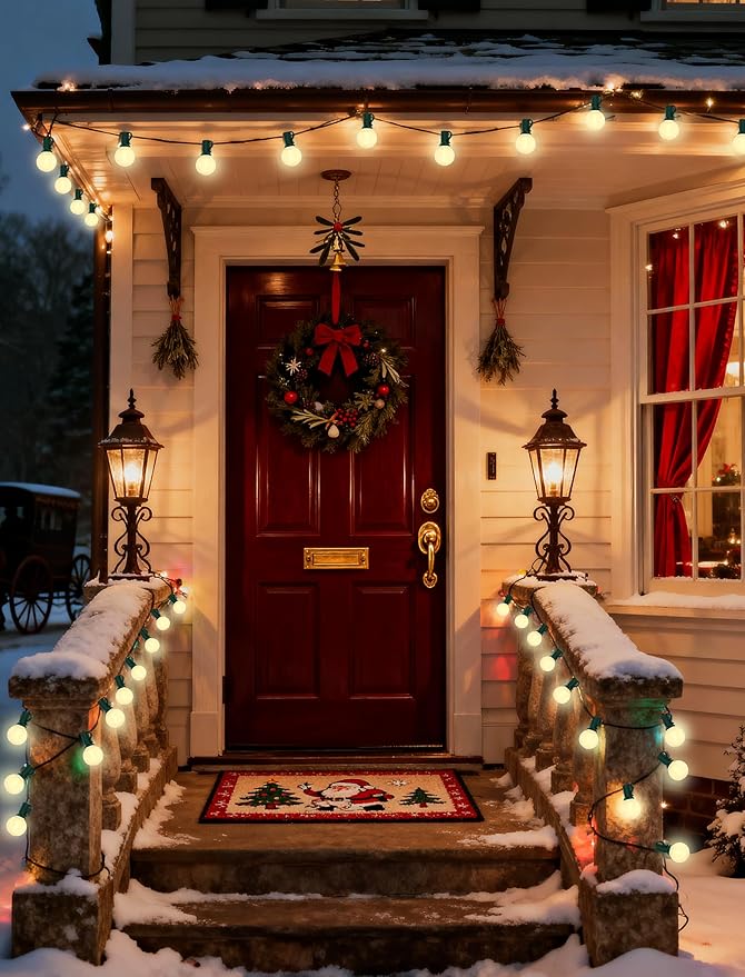 25Ft Outdoor String Lights, G40 Globe Lights with 27 0.6W Frosted Warm White Bulbs, Vintage Christmas Lights for Holiday Party Backyard Christmas Wedding Garden Patio Porch Decor, Green Wire