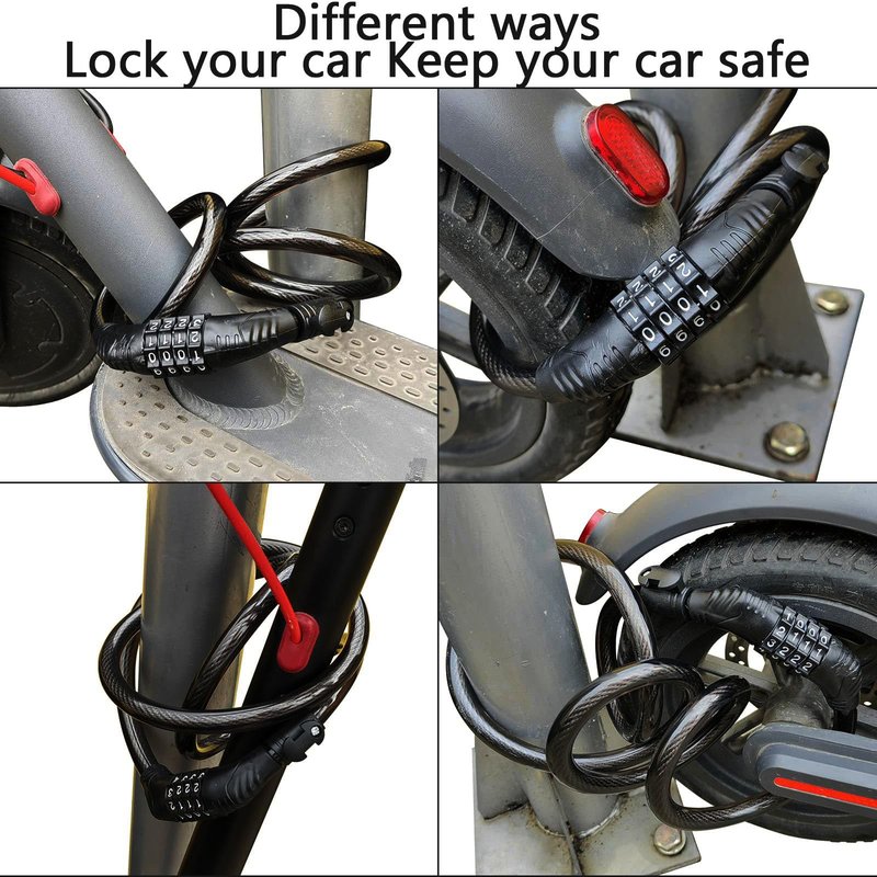 E Scooter Lock,Bike Lock Combination Lock Cable Compatible for Xiaomi M365/Max/GXL/Ninebot/Segway/Moto/Bicycle Locks 4ft Long/0.472In Scooter Anti-Theft Ideal 4-Digit/12 Metal Cables Locks
