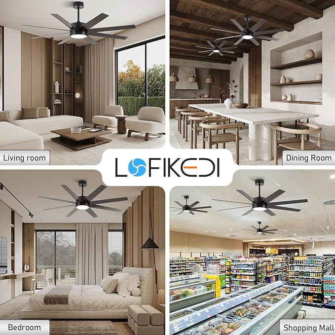 Ceiling Fan with Light, 60 inch Modern Ceiling Fan with Remote Control, Reversible DC Motor, Stepless Dimmable, Noiseless for Indoor Use, Black & Brown