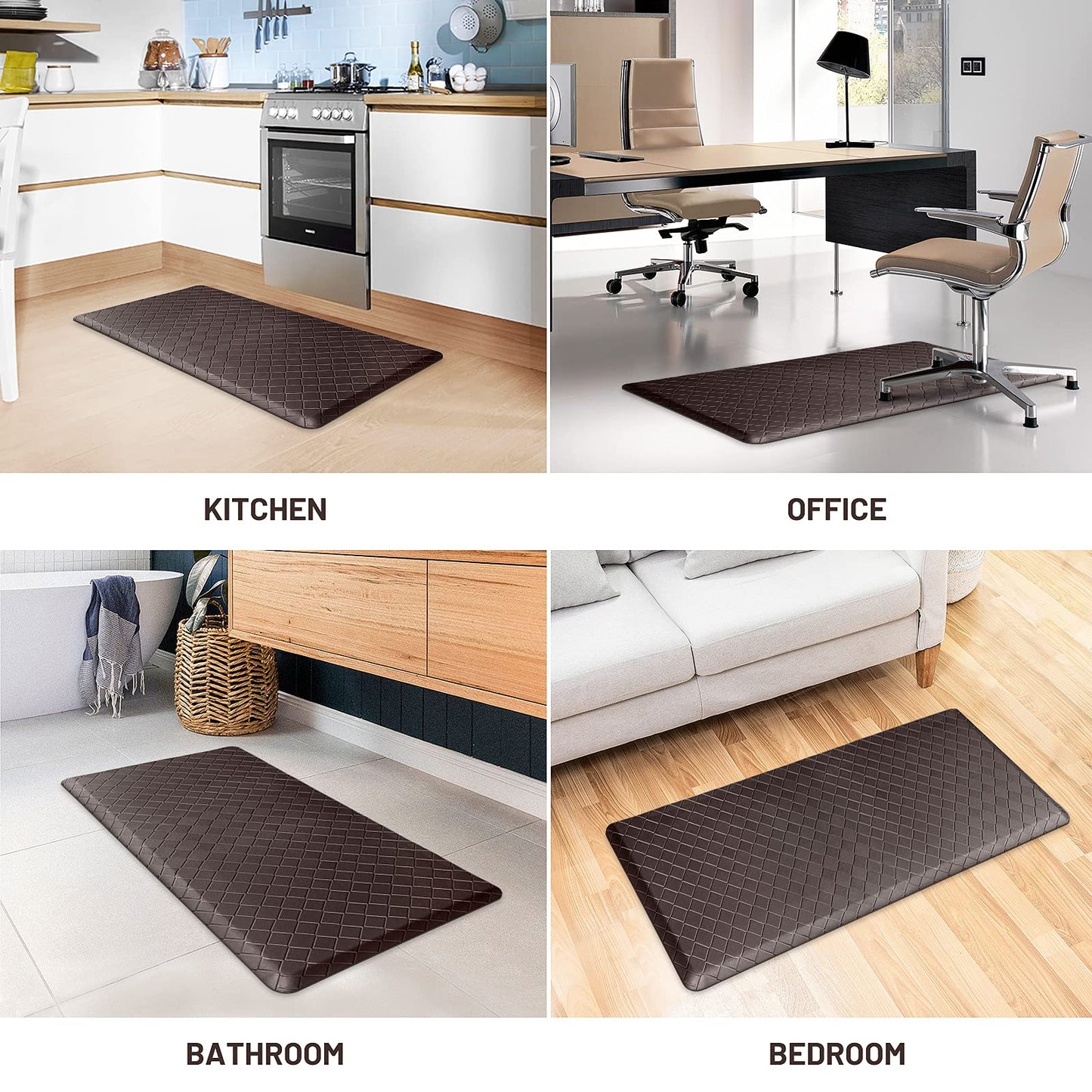 HappyTrends Kitchen Mat Cushioned Anti-Fatigue Kitchen Rug,17.3"x39",Thick Waterproof Non-Slip Kitchen Mats and Rugs Heavy Duty Ergonomic Comfort Rug for Kitchen,Floor,Office,Laundry,Chocolate