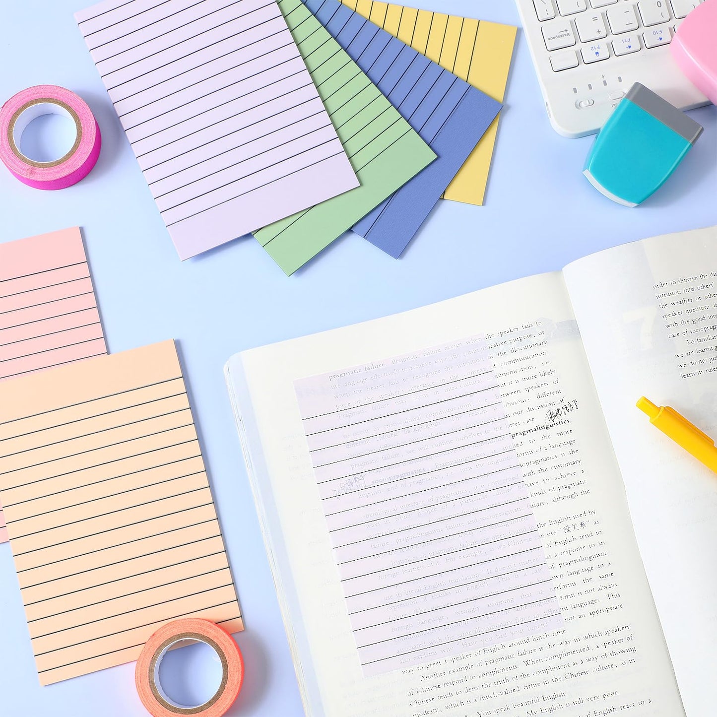 Yinder 6 Pack 180 Sheets Pastel Transparent Sticky Notes Translucent Clear Lined Self Sticky Note, Back to School Gifts for Bible Tabs, Book Tabs, School Supplies, Office, 4 x 6 Inch (Light Color)