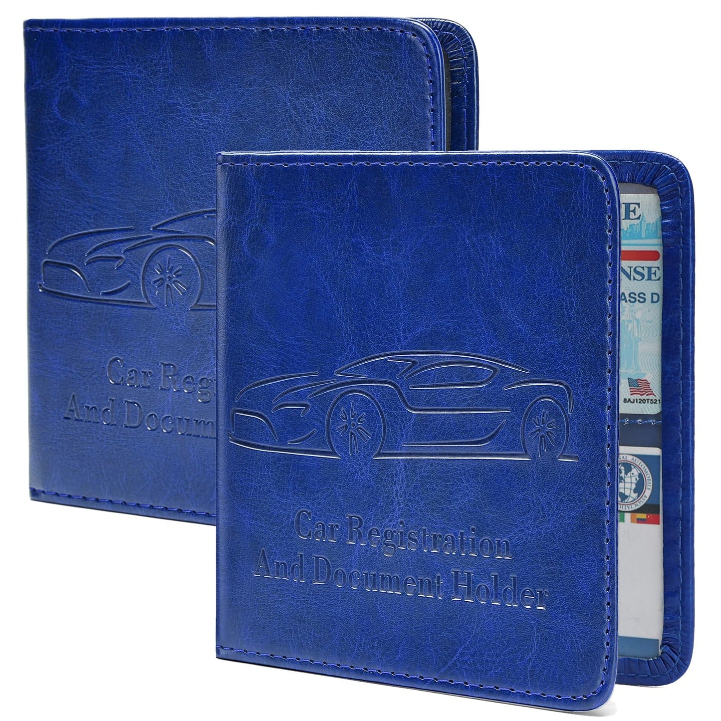 Peisicne 2-Pack Car Registration and Insurance Holder, Car Organization Vehicle Document Organizer with Magnetic Closure for Cards, License in Glove Box, Dark Blue