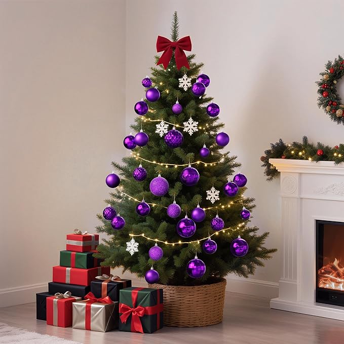 Annecy Christmas Tree Ornaments - 36 PCS Shatterproof Christmas Ball Ornaments Set for Holiday, Wreath & Party Decorations (Multi-Size, Purple)