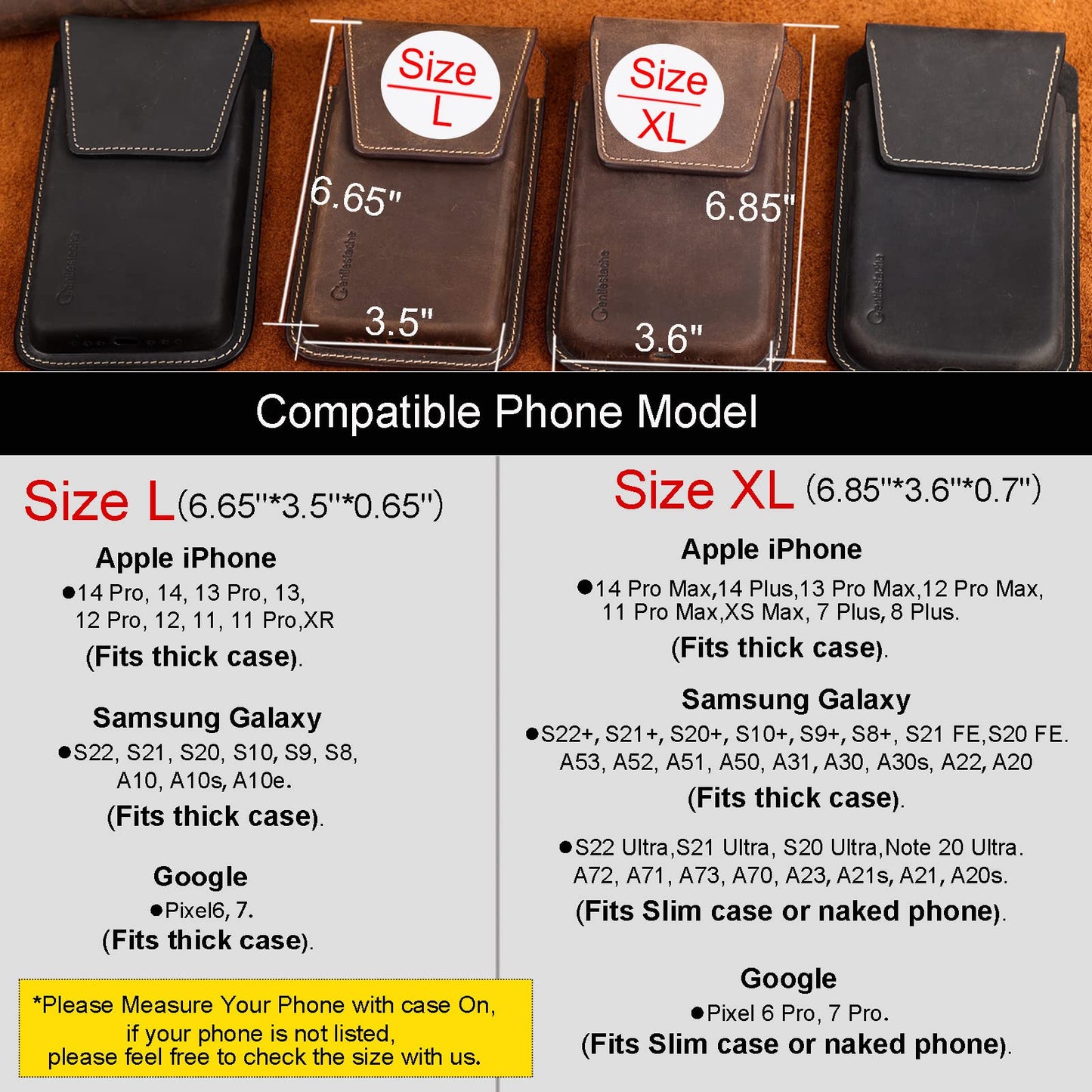 Gentlestache Leather Phone Holster for iPhone 17 16 15 14 Pro Max & Plus - Belt Clip Cell Phone Case for S25 S24 Ultra & Plus - Magnetic Closure Leather Belt Holder Pouch, XL, Darkbrown