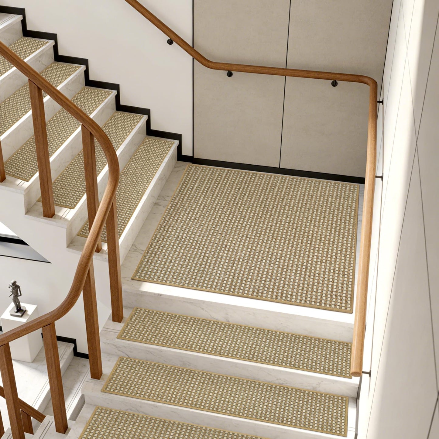 SMILOOL Stair Treads Non Slip for Wooden Steps Indoor 9" x 36" 4 Pack Extra Wide Stair Tread Carpet Stairs Runner, Step Pads with Reusable Adhesive for Dogs Kids Elders, Machine Washable, Beige
