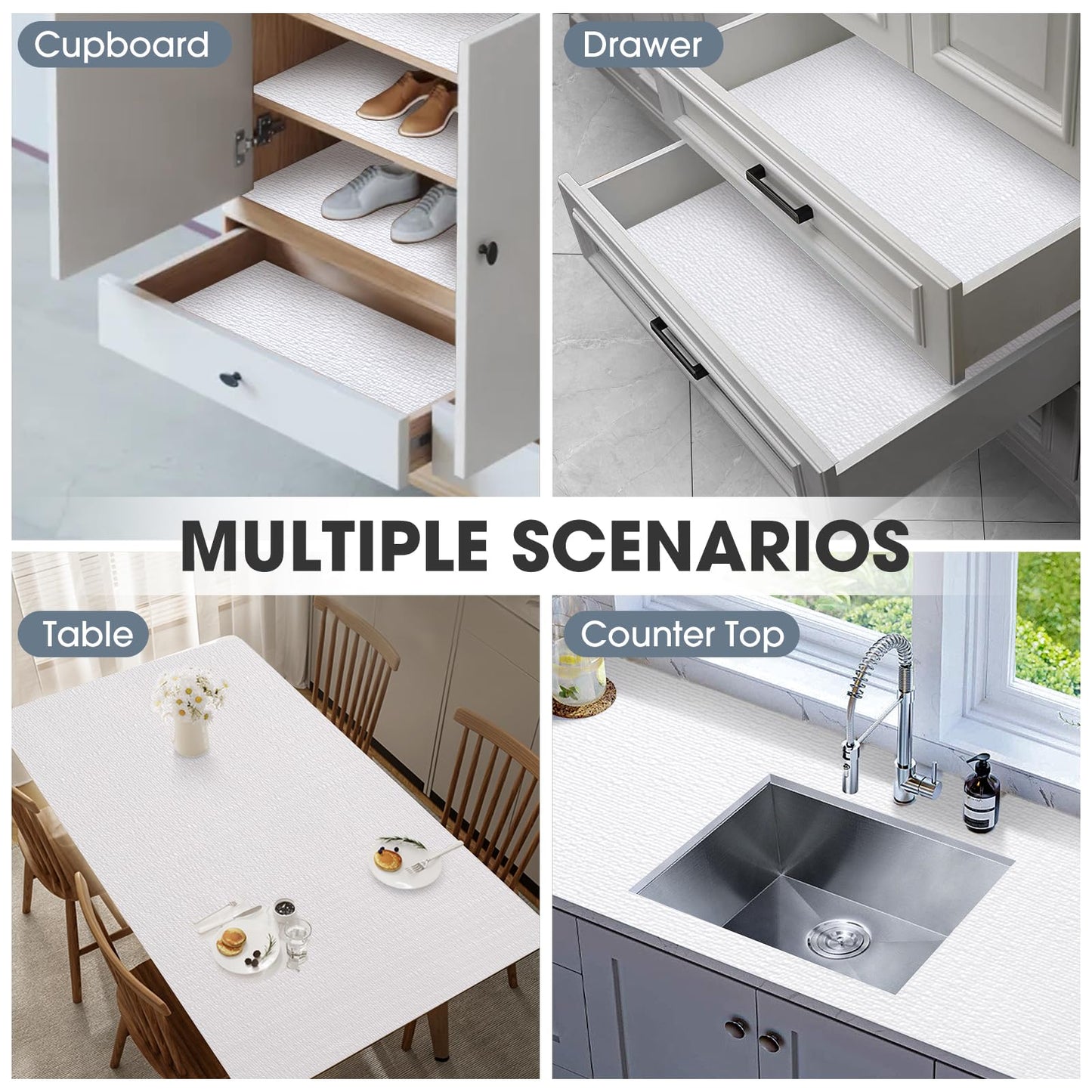 ALIUNI Drawer and Shelf Liner, Non-Slip Kitchen Cabinet Liners Non-Adhesive Thick Strong Grip Waterproof Washable Mats Protect Dresser Shelves Cupboard Bathroom Cabinets, White, 12 in X 10 FT