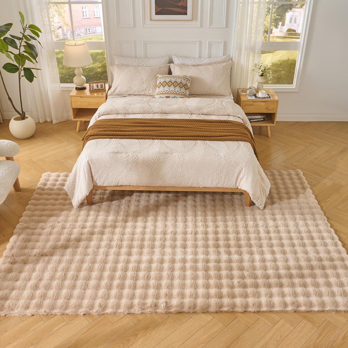 Lotus Karen Washable Area Rug, 3D Bubble Rug for Living Room, Bedroom, Faux Fur Carpet for Home Decor,6' W × 9' L, Khaki