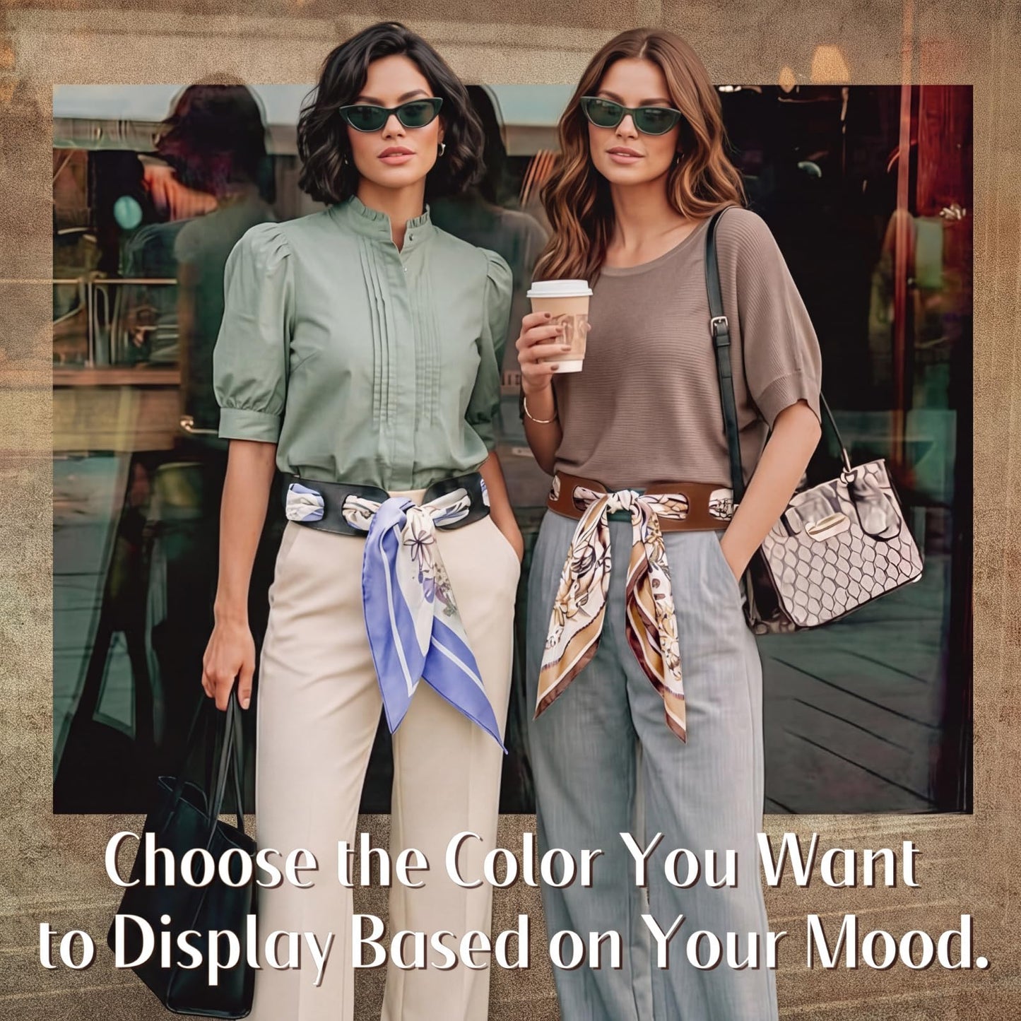Twistover Reversible Scarf Waist Belt, Double Sided PU Leather Scarves Belt Accessory Wide Belts for Women Without Silk Scarf(Tan,35.4 Inches)