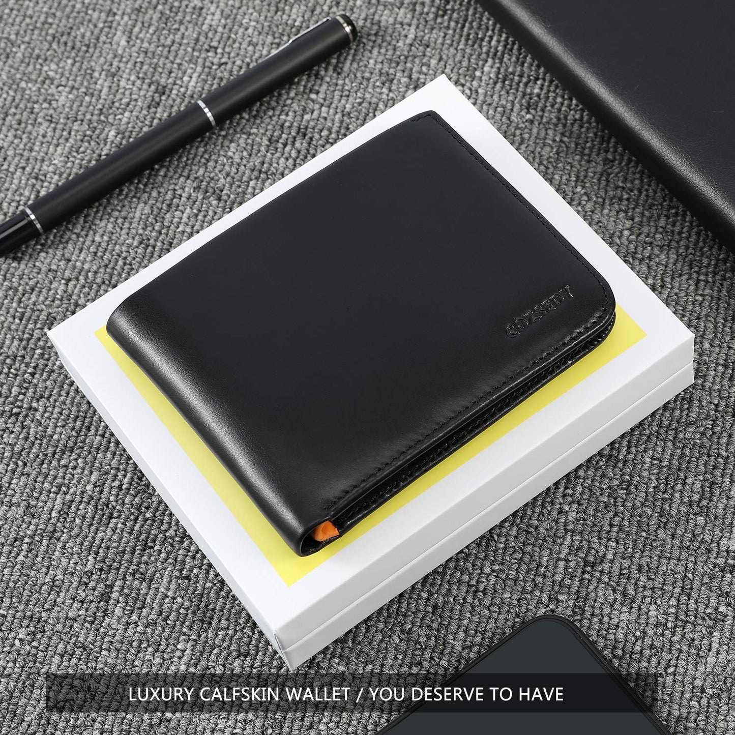 COZSEDY Calfskin Slim Wallets For Men RFID Blocking Leather Minimalist Front Pocket Mens Bifold Wallet Easy Access Ladder Card Slots (Black)