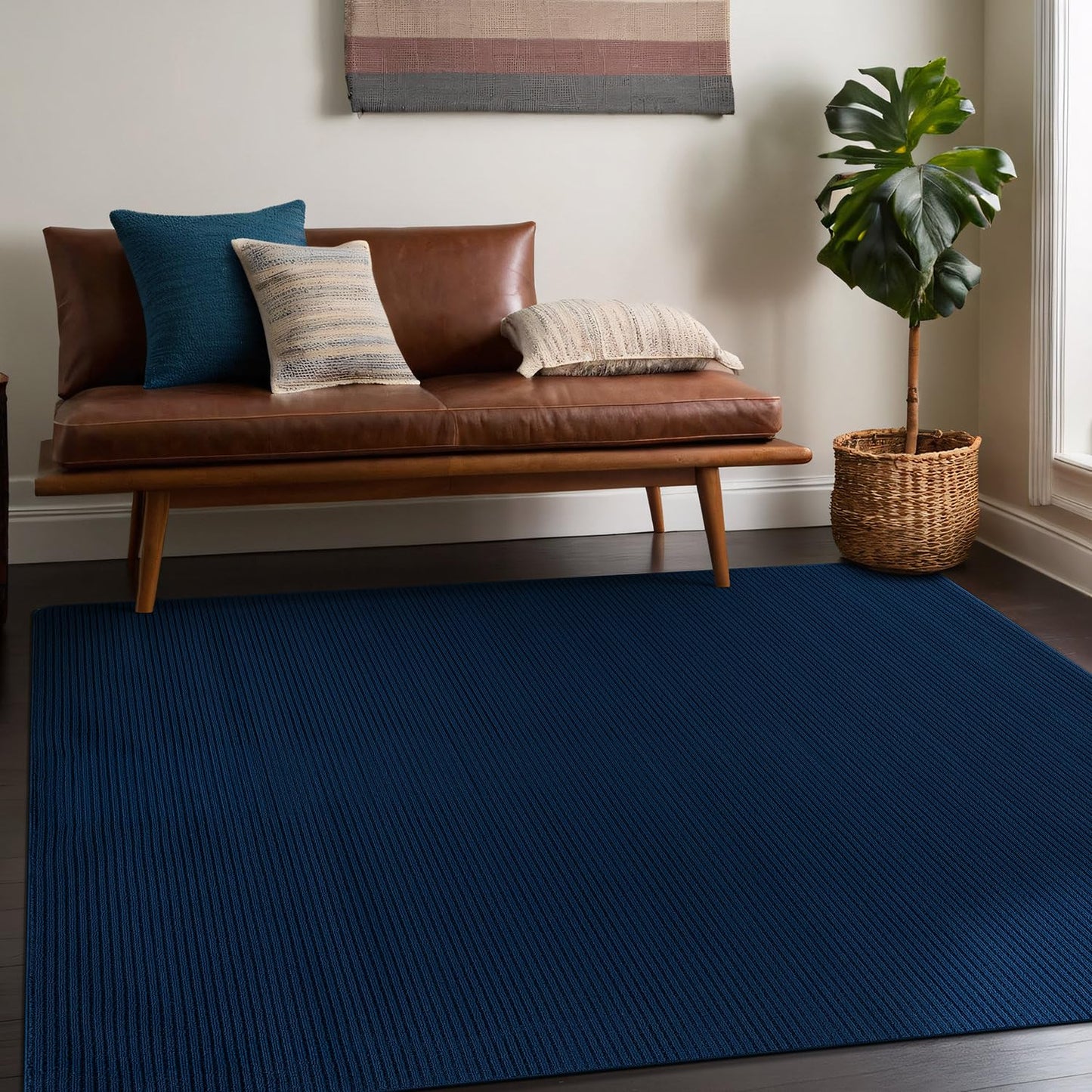 Beverly Rug Non-Slip Modern Rug 5x7 Solid Traditional Rubber Backing Machine Washable Soft Thin Indoor Area Rugs for Living Room Stain Resistant Non Shedding Casual Carpet (5 x 7 Navy Blue)