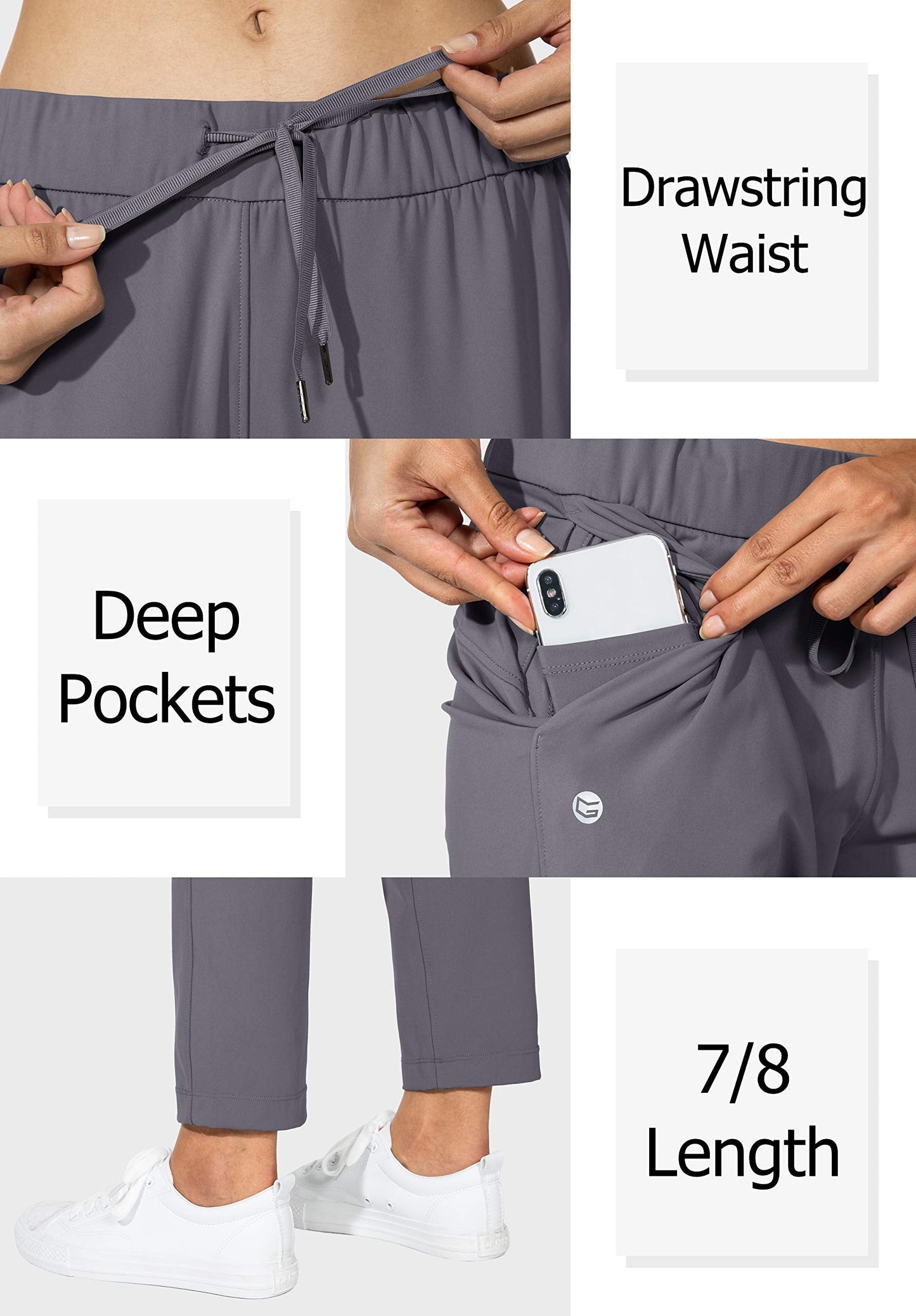 G Gradual Women's Pants with Deep Pockets 7/8 Stretch Sweatpants for Women Athletic, Golf, Lounge, Work (Grey, Small)