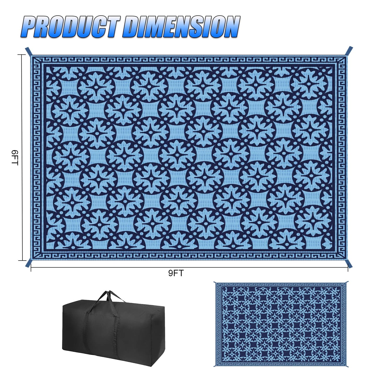 TIPHOPE RV Outdoor Rugs,Waterproof 9x6 FT Outdoor Camping Rugs Foldable Camper Rugs with Carrying Bag Large Floor Rug for Outdoor Camping,Beach,Picnic,Lightweight