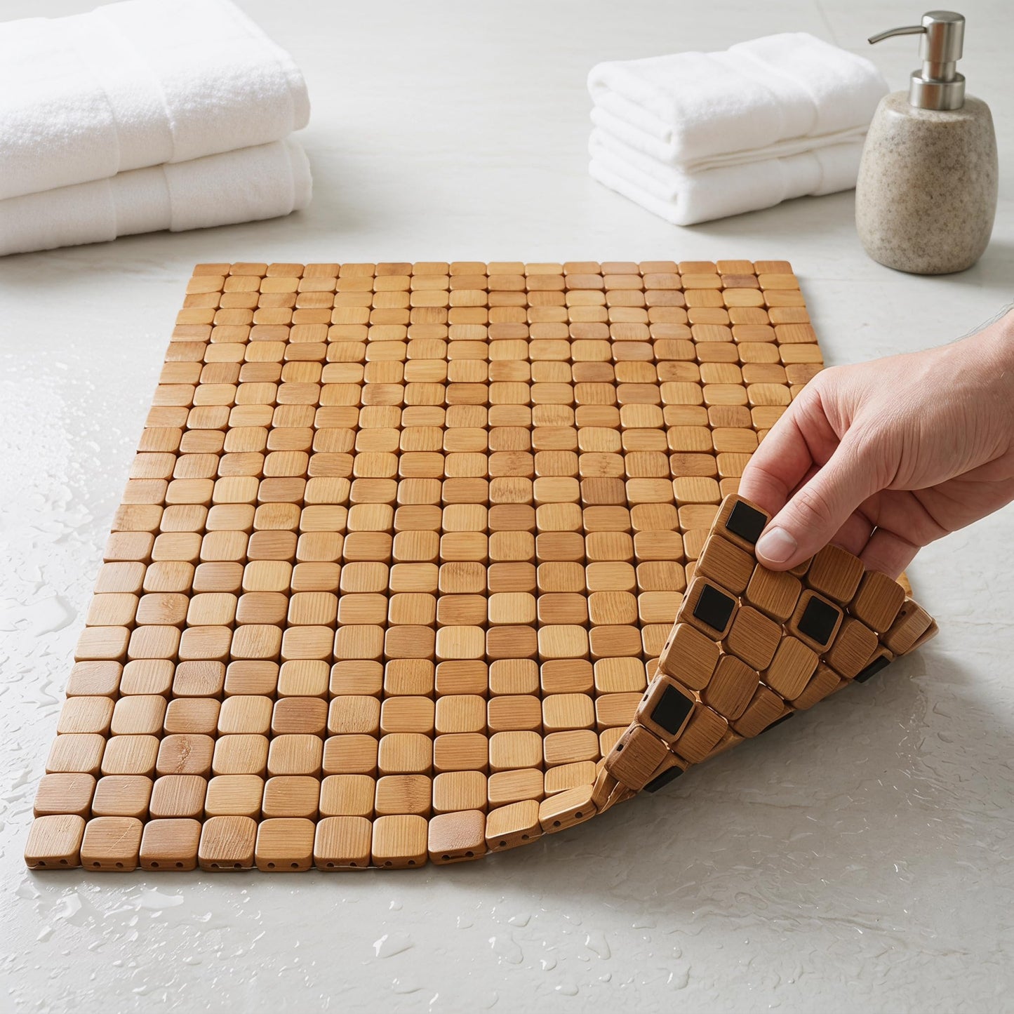 Dicunoy Bamboo Bath Mat, Bathroom Shower Rug, Wooden Toilet Doormats for Shower Doorsteps, Sauna, Tub (23.6" L x 16" W)