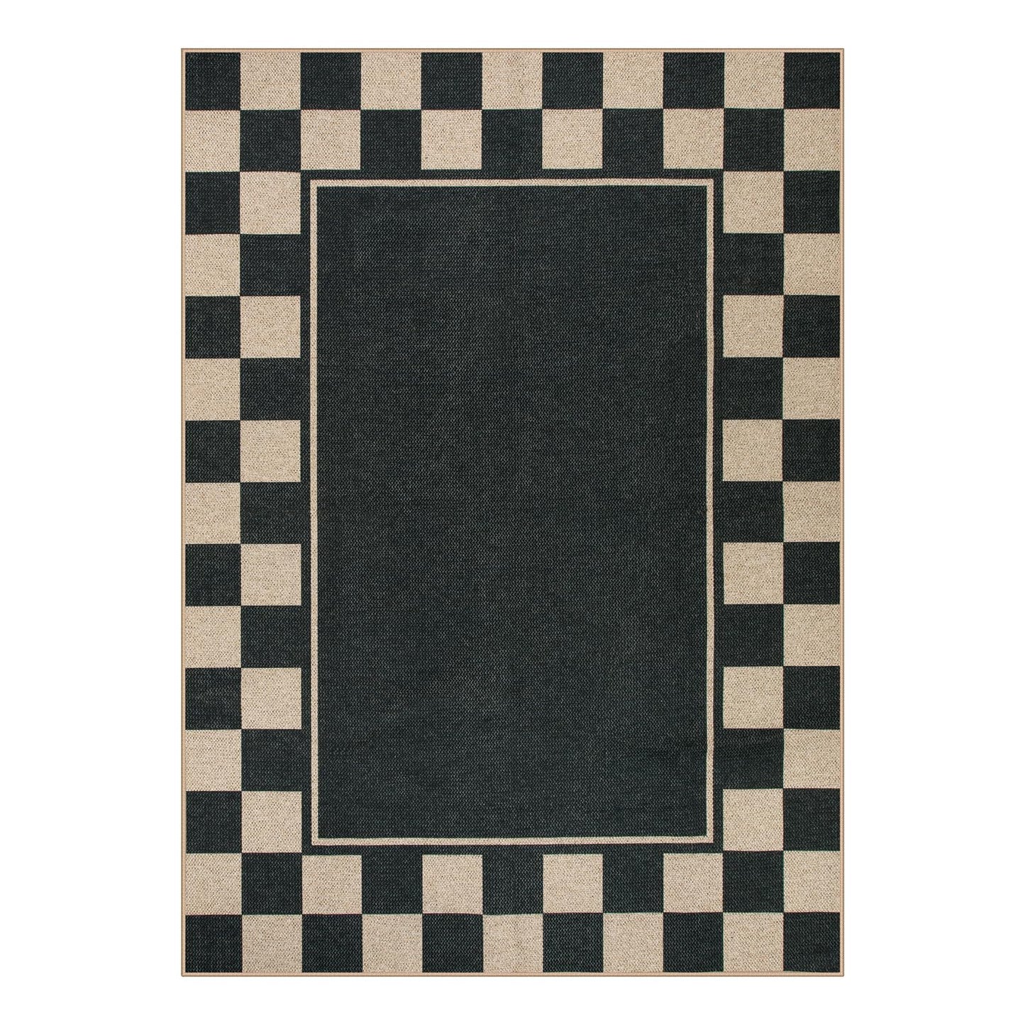 Moynesa Checkered Easy Jute 5x7 Area Rugs for Living Room, Washable Outdoor Patio Rug for Backyard Porches Non Slip, Black Farmhouse Carpet for Dining Room Balcony