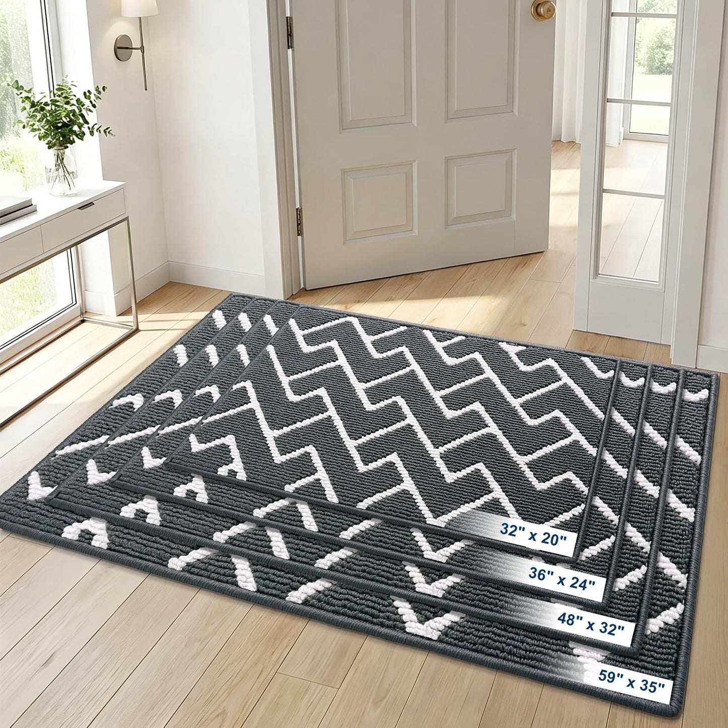 OLANLY Front Door Mat, Non-Slip Rubber Backing, Dirt Resistant and Absorbent, Washable, Easy to Clean Low-Profile Indoor Doormat for Back Door, Entryway, Inside Entrance, 48x32, Charcoal