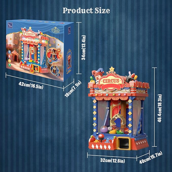 PANTASY Retro Circus Claw Machine Building Kit Arcade Style Arcade Machine Block Model with Lights & Music Interactive Collectible Building Set and Display Toy for Adults and Kids