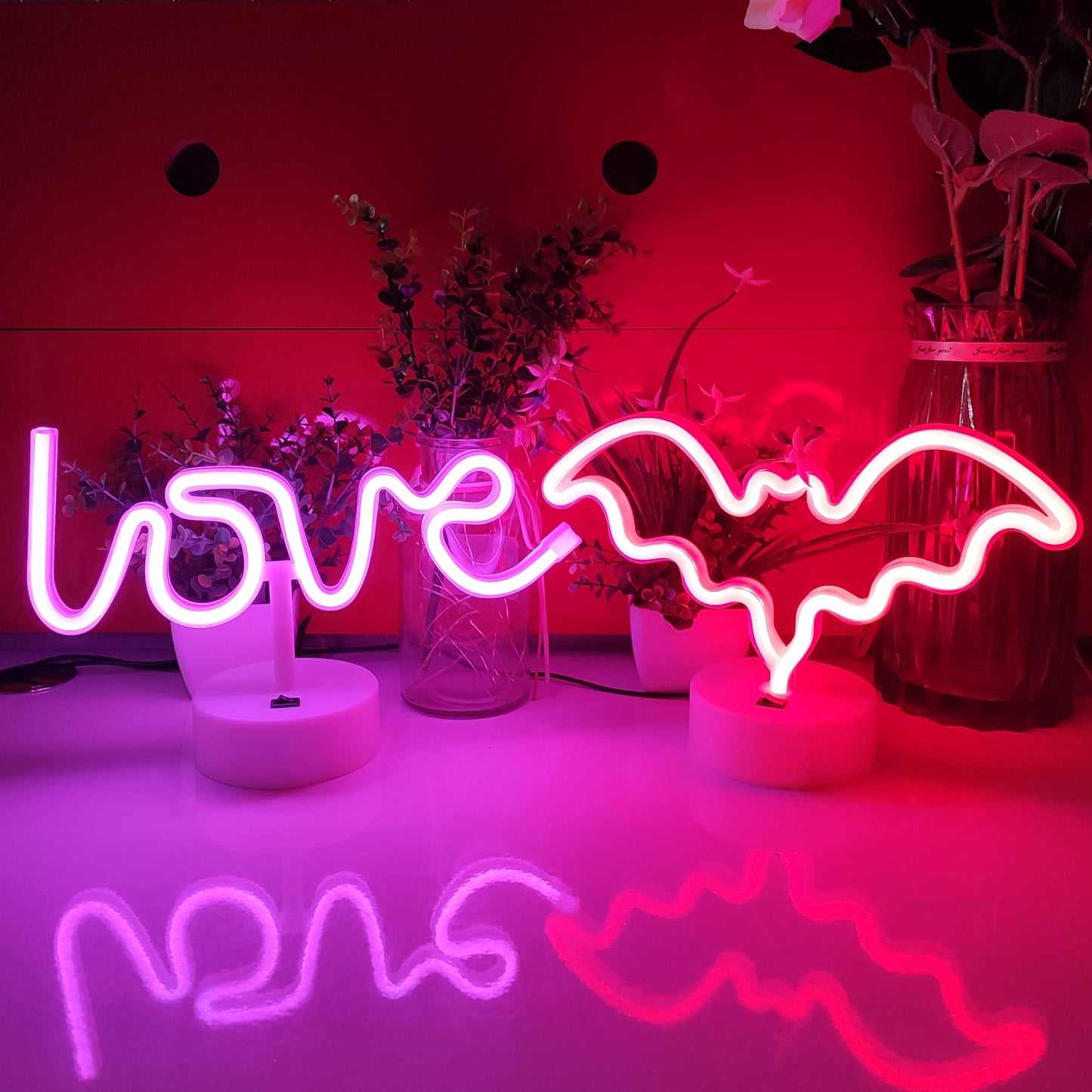 JYWJ Neon Signs with Holder Base,USB or 3-AA Battery Powered Neon Light,LED Table Decoration,Bedroom Wall Decoration,Birthday Gift,Wedding Supplies Business Gift(Love)
