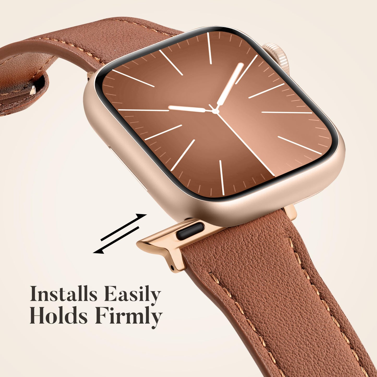 DaQin Leather Band Compatible with Apple Watch Bands for Women 40mm 38mm 41mm 42mm, Premium Top Grain Genuine Leather Strap Adjustable Wristband for iWatch Series 11 10 9 8 7 6 5 4 3 2 1 SE, Brown