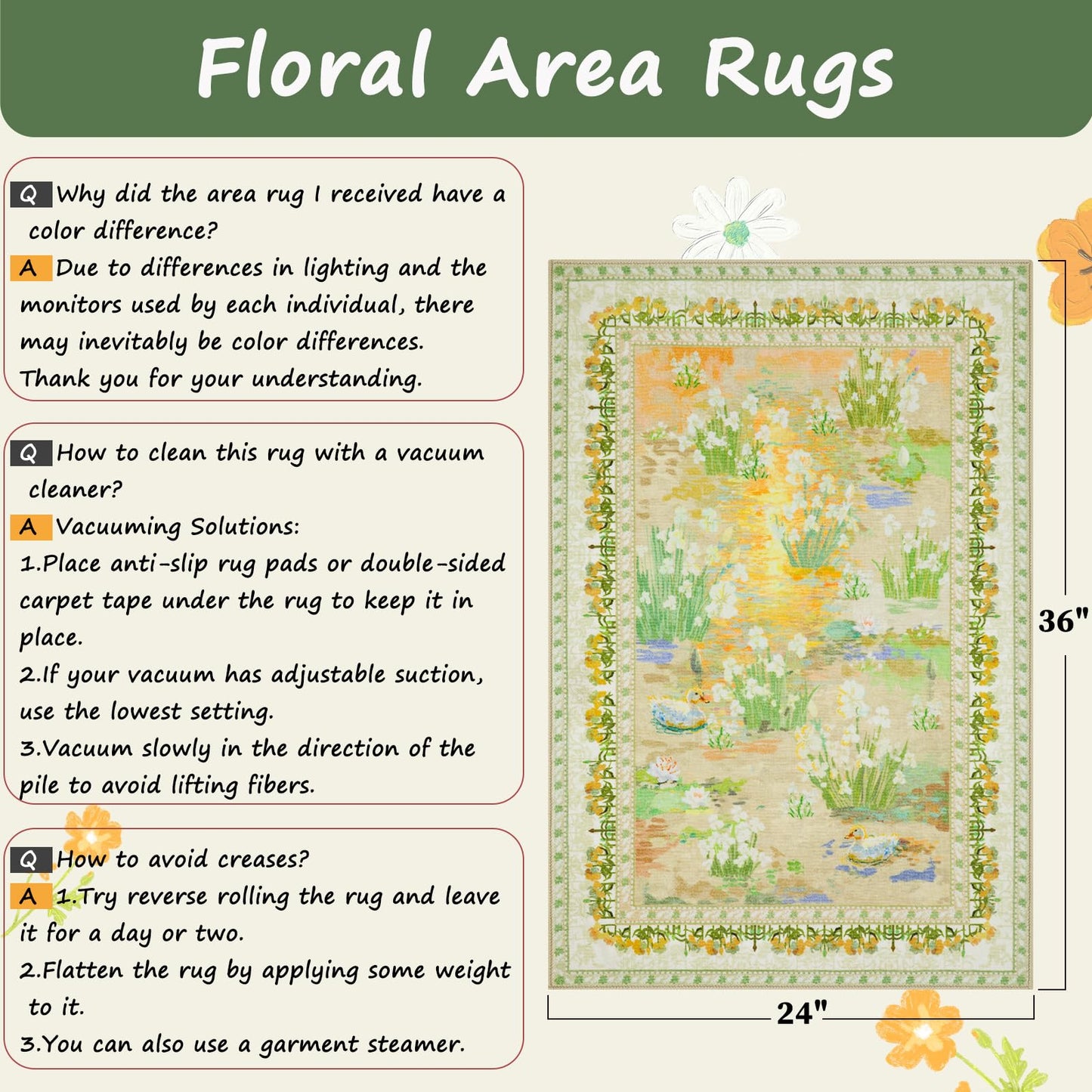 SERISSA 2x3 Small Area Rug for Entryway, Washable Impressionist Floral Indoor Doormat, Non-Slip Low Pile Accent Rug for Entrance Kitchen Bedroom Laundry Room, Beige