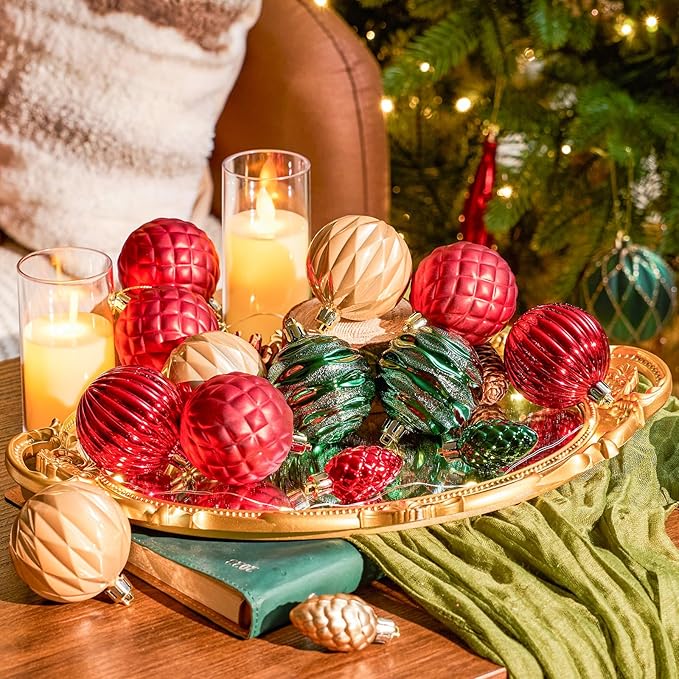 JORNOY Christmas Tree Ornaments - 2.36inch/60mm Shatterproof Ornaments for Christmas Tree Set Plastic Decorative Hanging Balls Ornaments for Xmas Tree Decorations, 40ct (Red & Green & Gold)