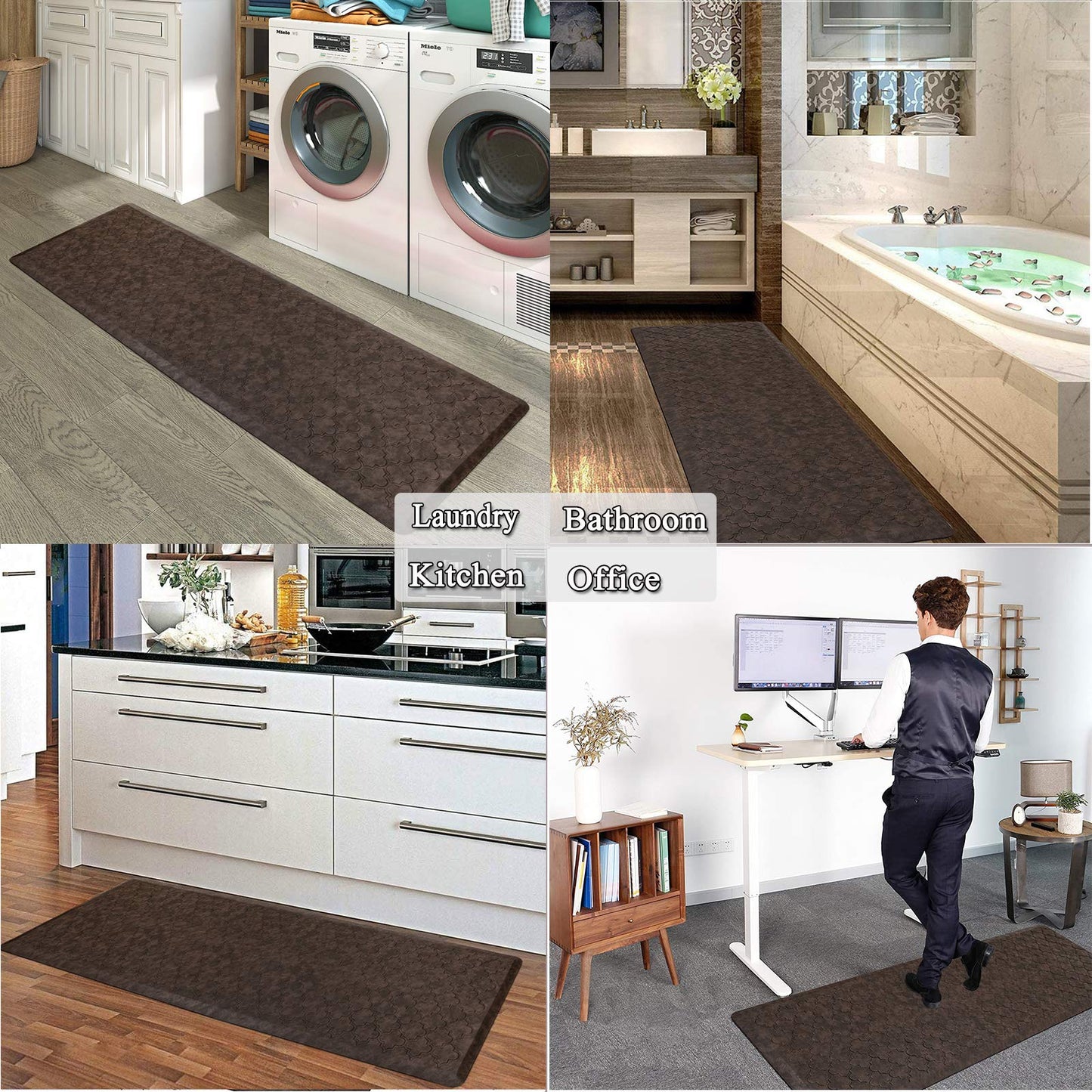 HEBE Kitchen Mat Cushioned Anti Fatigue Comfort Floor Mat Oversized 20"x60" Waterproof Non Slip Kitchen Rug Runner Laundry Room Rug Floor Carpet Heavy Duty Comfort Standing Mat Pads, Brown