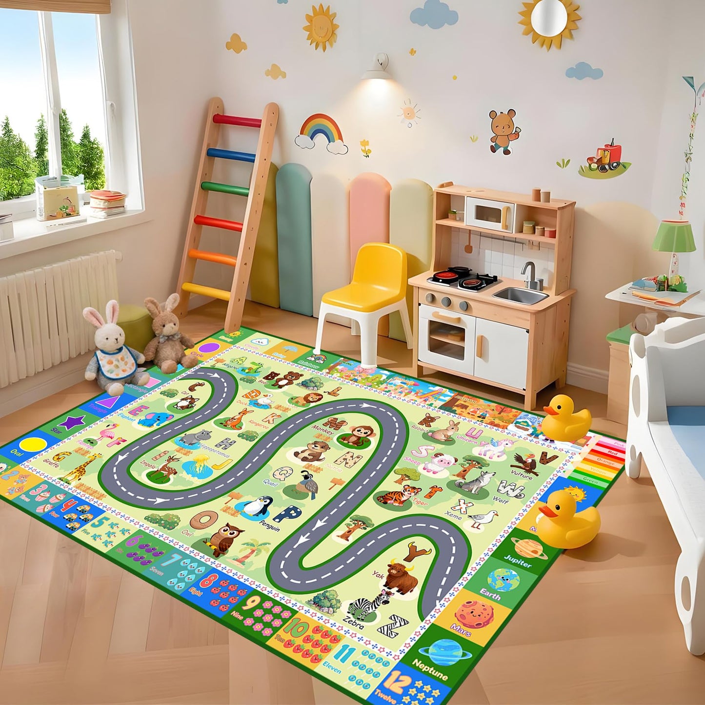 ABC Rugs for Kids Playroom, ABC Alphabet Rug with Animals Seasons Road Design, Non Slip Play Mat for Bedroom Nursery, Educational Learning Carpet for Boys Girls, 2.5x4 Feet
