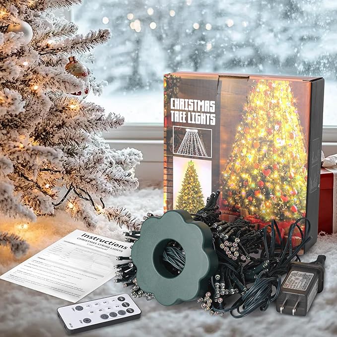 Christmas Tree Lights - 400 LEDs 6.6FT x 16 String Lights with Memory Function & 8 Modes, Fairy Lights with Remote Control & Timer for Christmas Tree Decorations - Warm White