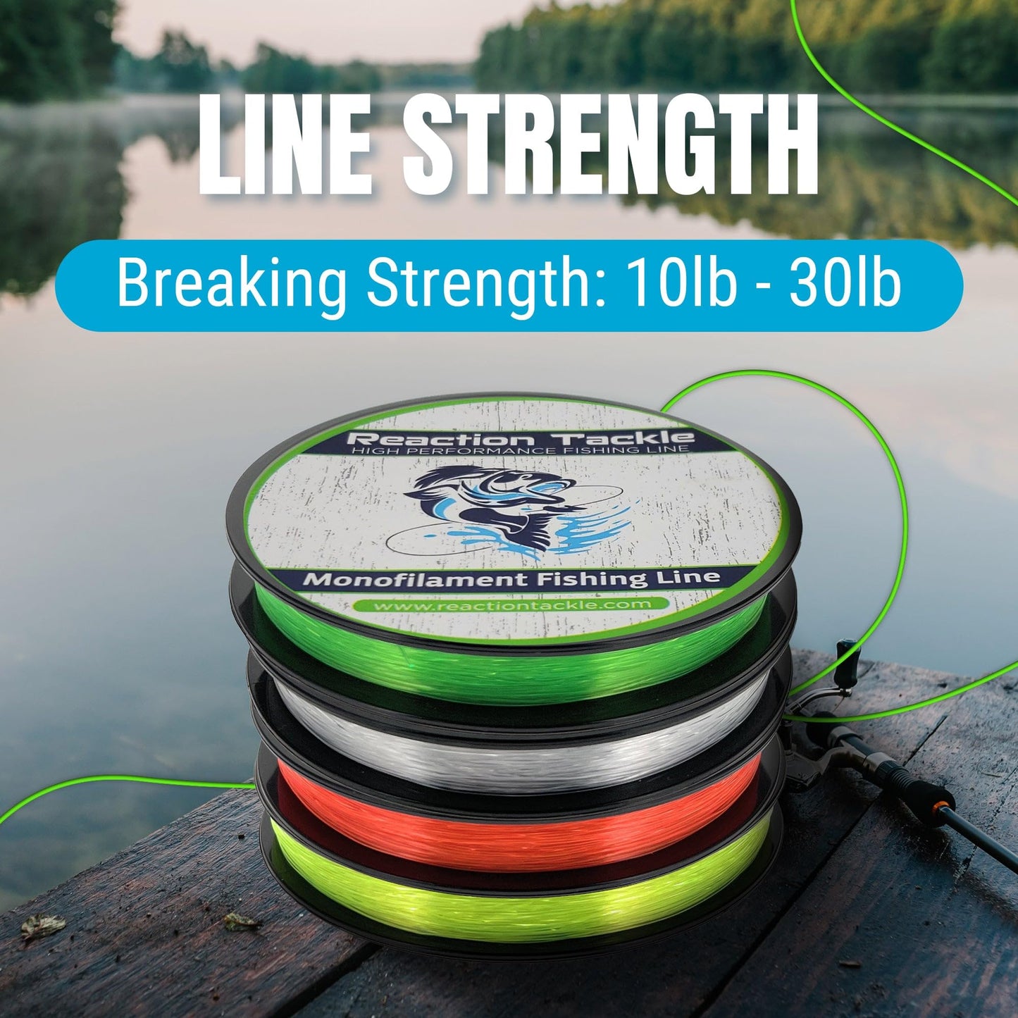 Reaction Tackle Monofilament Fishing Line - Premium Nylon Mono Line, Strong & Abrasion-Resistant, Low Memory for Smooth Long Casts - Freshwater & Saltwater - Clear | 6lb (350 Yards)