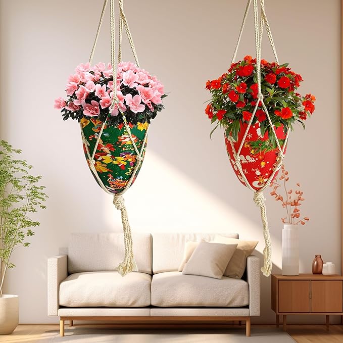 Hanging Planter Round Hanger Plant Pots - 2 Pack Outdoor Garden Flowerpots Plastic Indoor Modern Decorative Succulent Houseplant Pot 6FP-CMRG