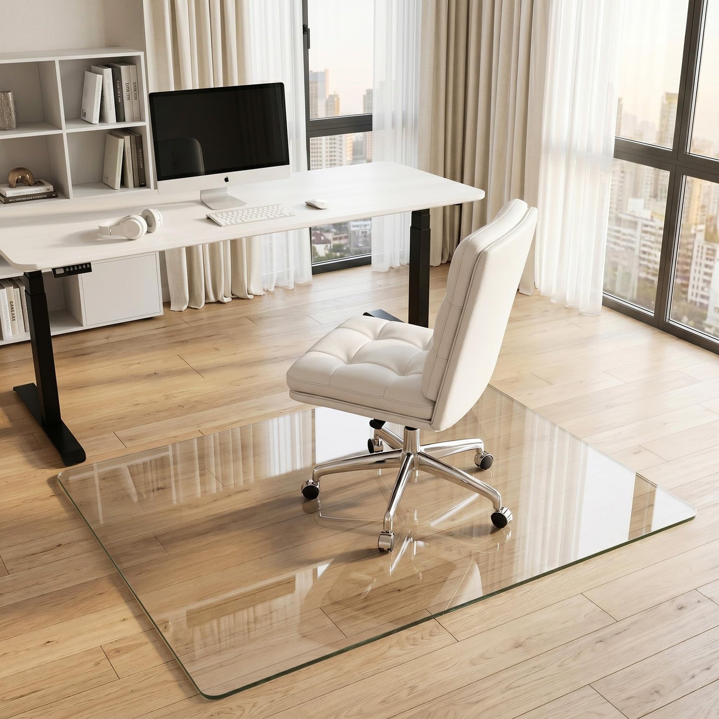 Homsion Tempered Glass Chair Mat for Hardwood Floor & Low Pile Carpet, 36" x 48" Heavy Duty Office Chair Mat with Non-Slip Pads, Scratch Resistant Floor Protector for Home Office