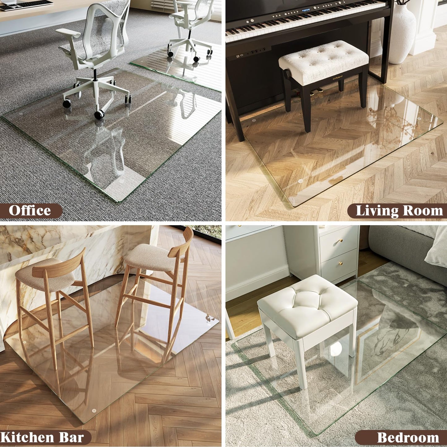 Koonmi Tempered Glass Chair Mat 40"x48" - Premium Office Chair Mat for Hardwood Floors & Low-Pile Carpet with 4 Non-Slip Pads - Thick Scratch-Resistant Surface
