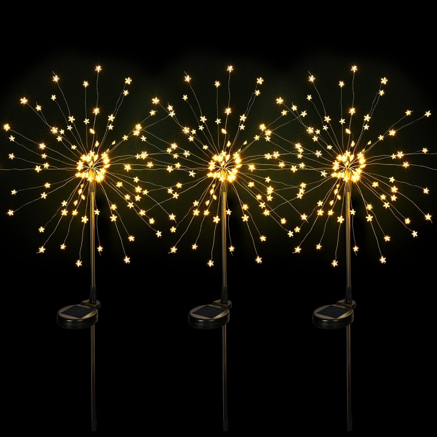 GIGALUMI Solar Lights Outdoor Garden Decor Fireworks Lights, 3 Pack Fairy Lights Outdoor Waterproof Solar Powered, Star-Shaped LED Lights for Yard Patio Pathway Walkway Decor, Warm White