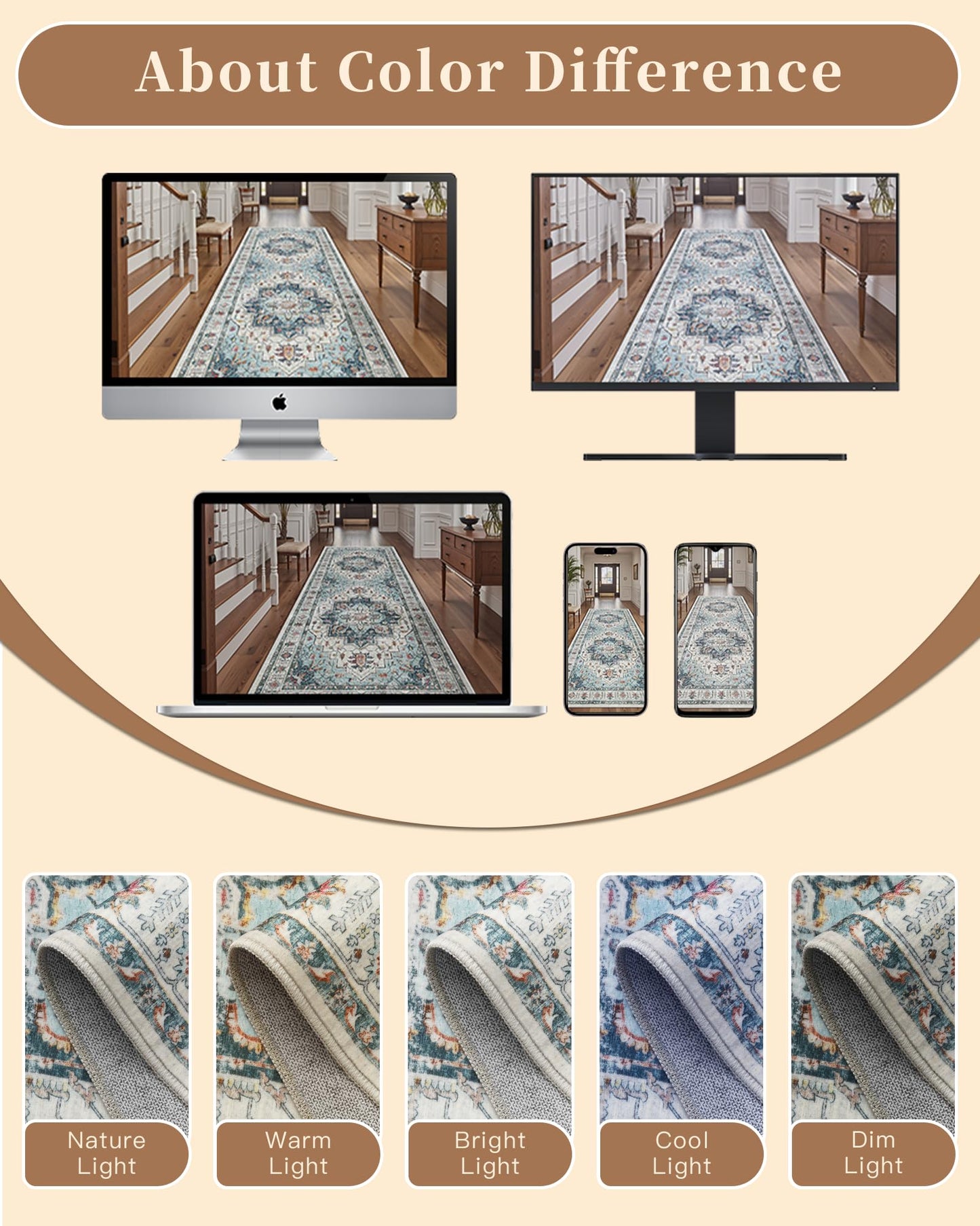 Madane 3x20 Hallway Runner Rug - Extra Long Carpet Runners for Hallways 20ft Non Slip Stain Resistant Rugs Runner for Living Room Bedroom 20 Feet Distressed Floor Carpet for Kitchen, Blue