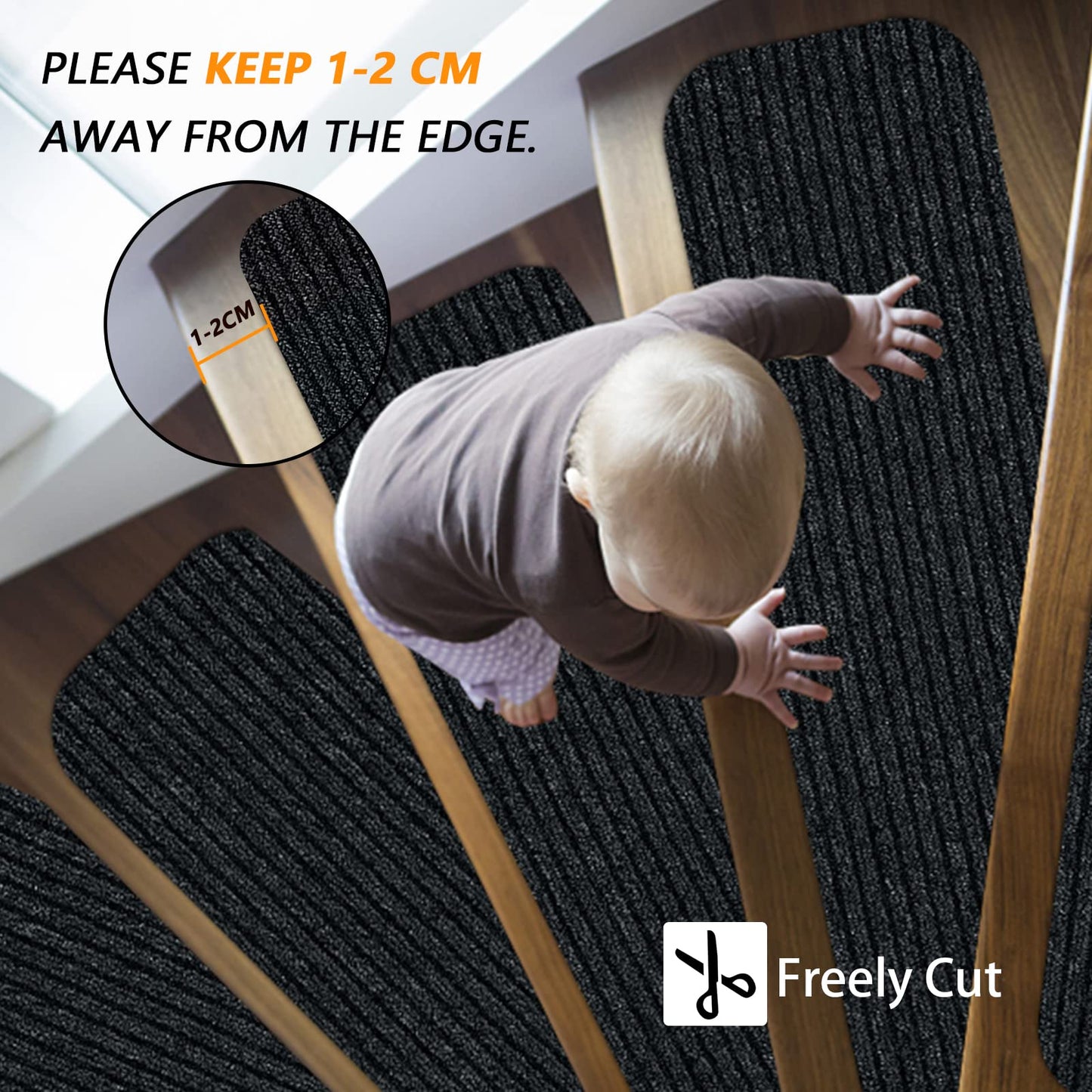 Lacut Non-Slip Stair Treads, 7.8" X 30" (15-Pack) Stair Runner Indoor Outdoor Mat, Black Slip Resistant Stair Tread Mats Step Covers Pads for Elders, Kids and Pets (30" x 7.8", Black)