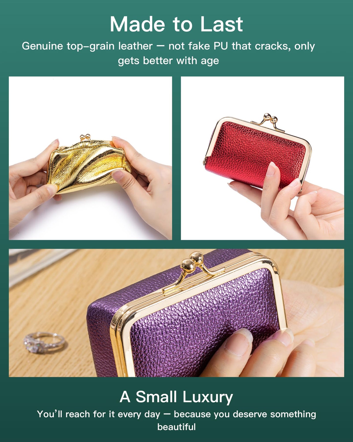 Nsciyise Genuine Leather Travel Jewelry Box, Mini Jewelry Organizer Case with Mirror for Women, Small Lipstick Bag for Purse, Cute Portable Gift for Her women giril (Green, Lridescent)
