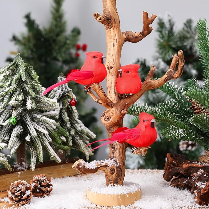 24 Pieces Red Cardinal Ornaments 3.9 Inch Cardinal Clip Artificial Birds Bulk Decorative Realistic Birds for Christmas Tree Decoration Arts Wreaths Craft Seasonal Displays